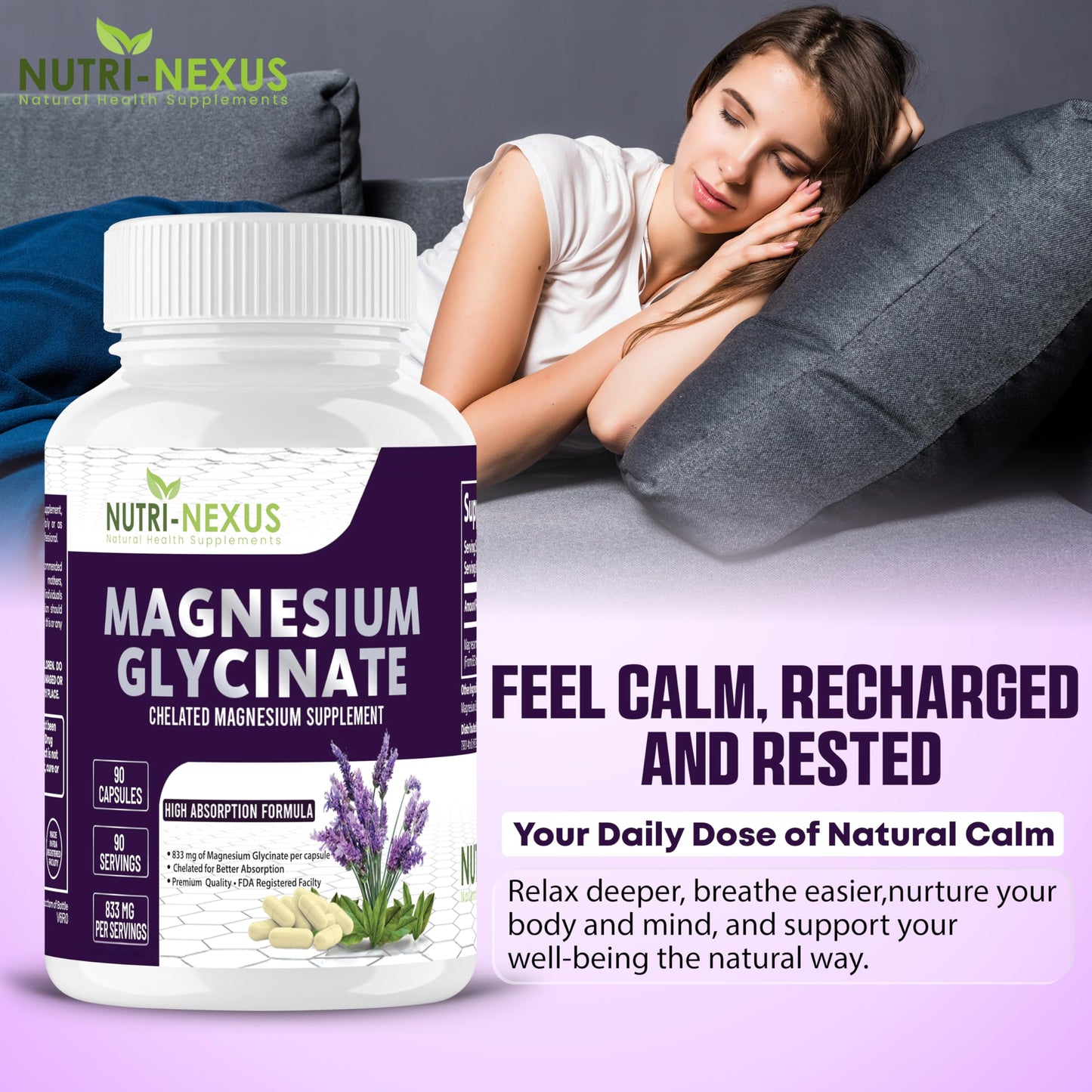 NUTRI-NEXUS Magnesium Glycinate 833mg Capsule, 90 Count