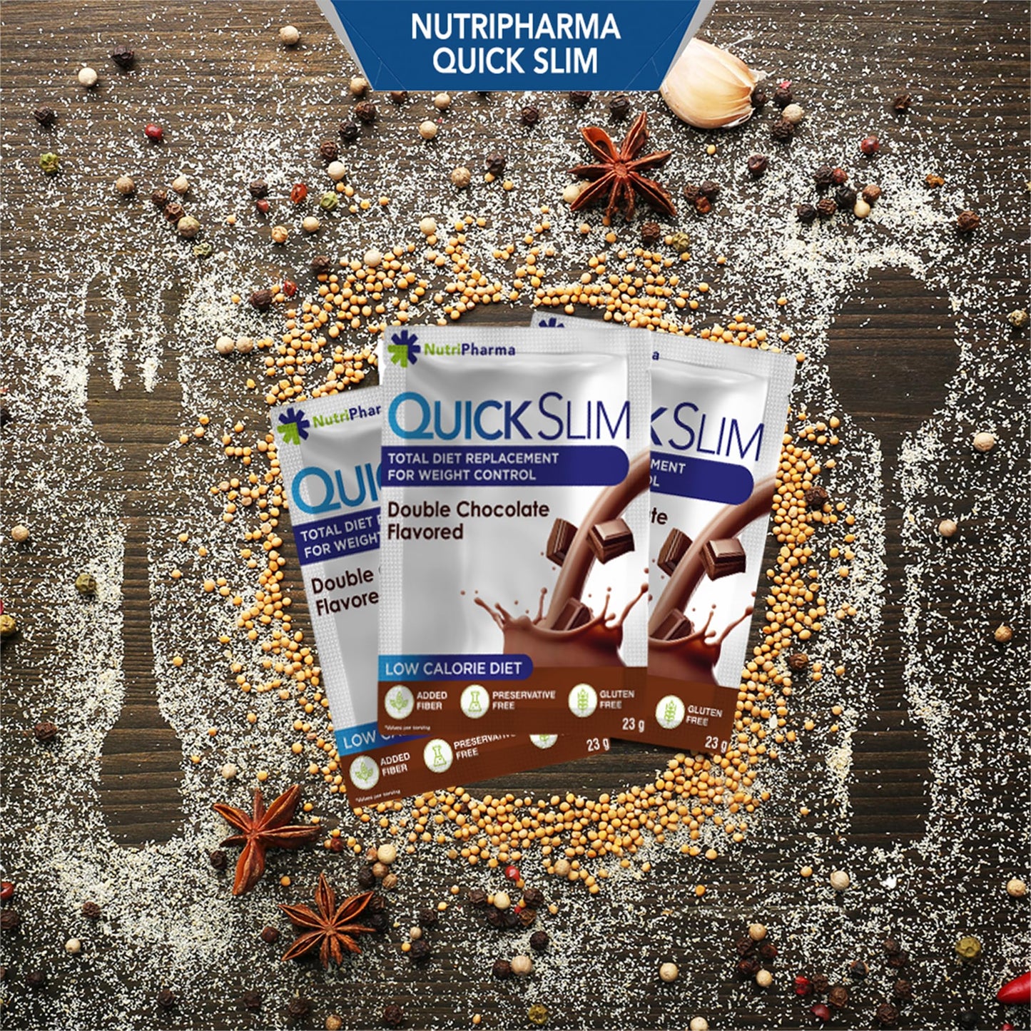 NUTRIPHARMA Quick Slim Meal Replacement Shake Powder for Weight Loss, 30 Sachets