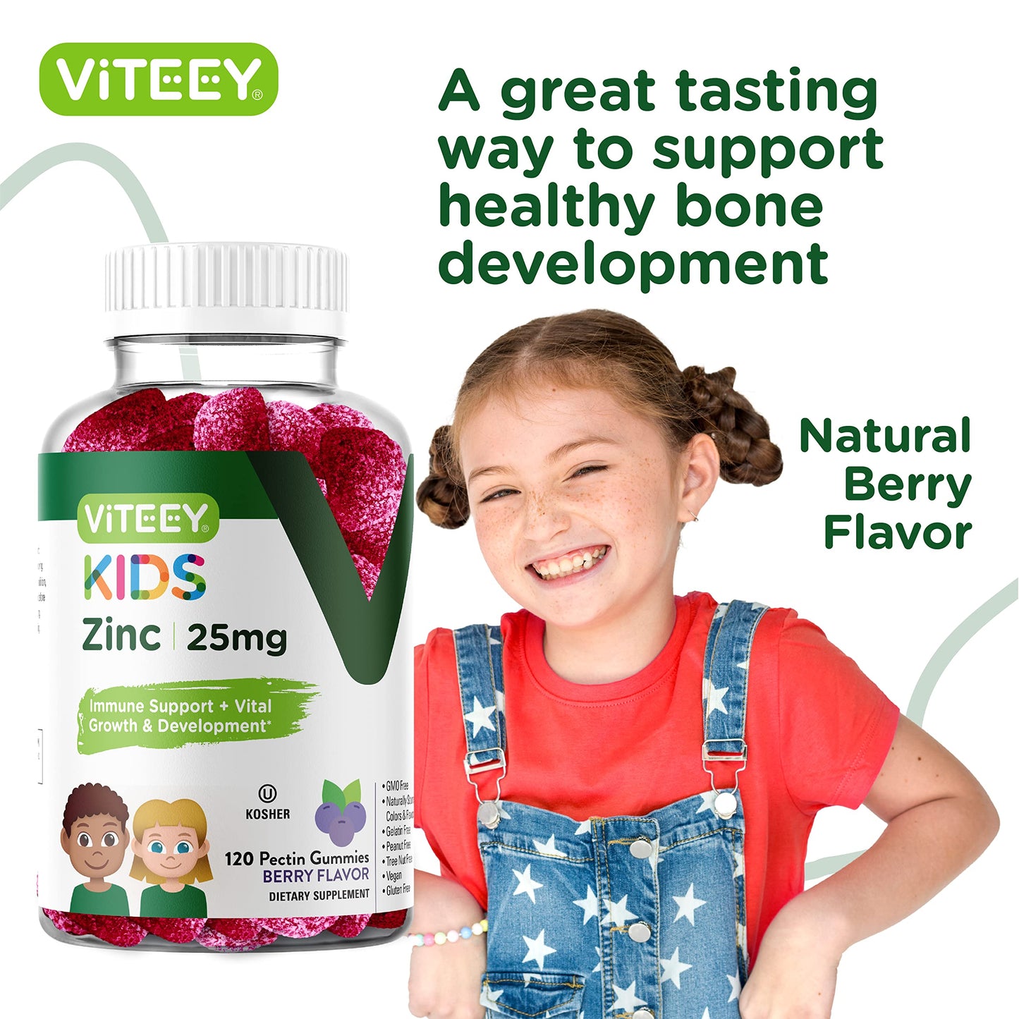 Viteey Zinc for Kids 25mg Gummy, 120 Count