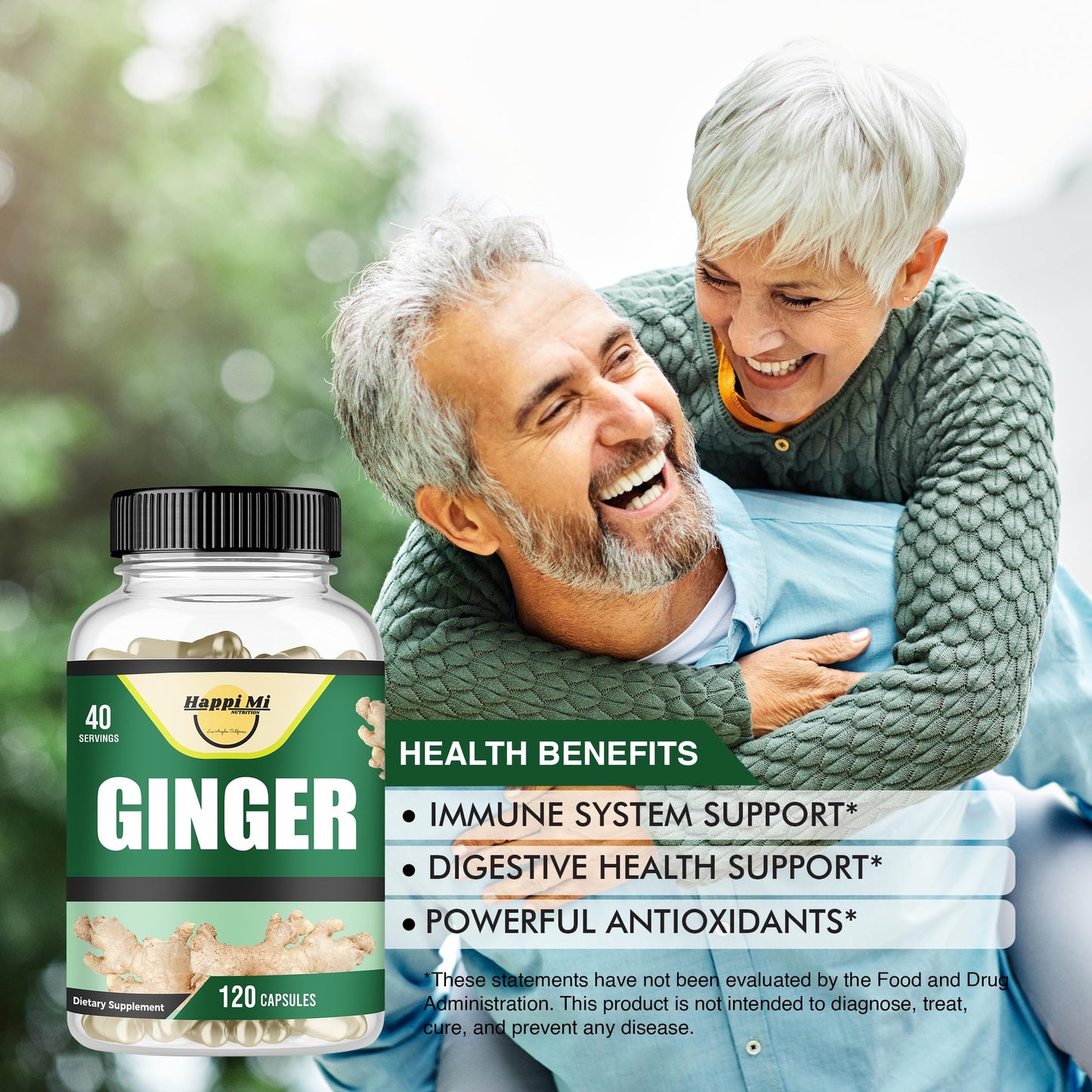 Happi Mi Nutrition Ginger Root Capsules, 120 Count