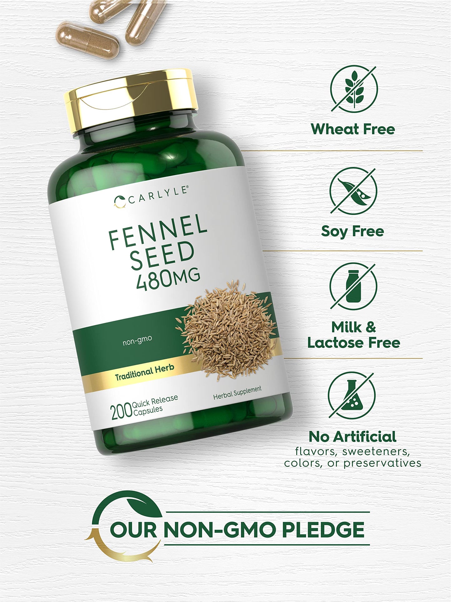 Carlyle Fennel Seed 480mg Capsules, 200 Count