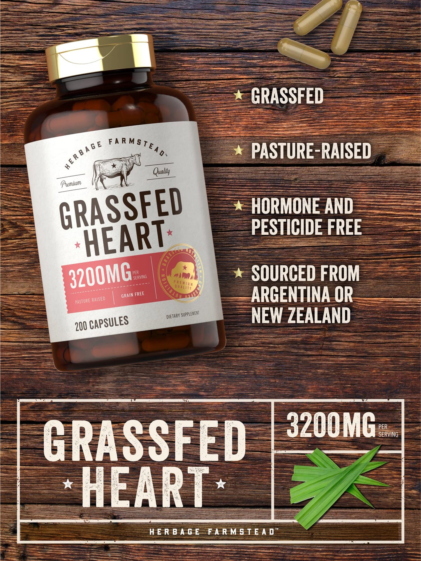 Carlyle Grass Fed Beef Heart Supplement Capsules 200 Count