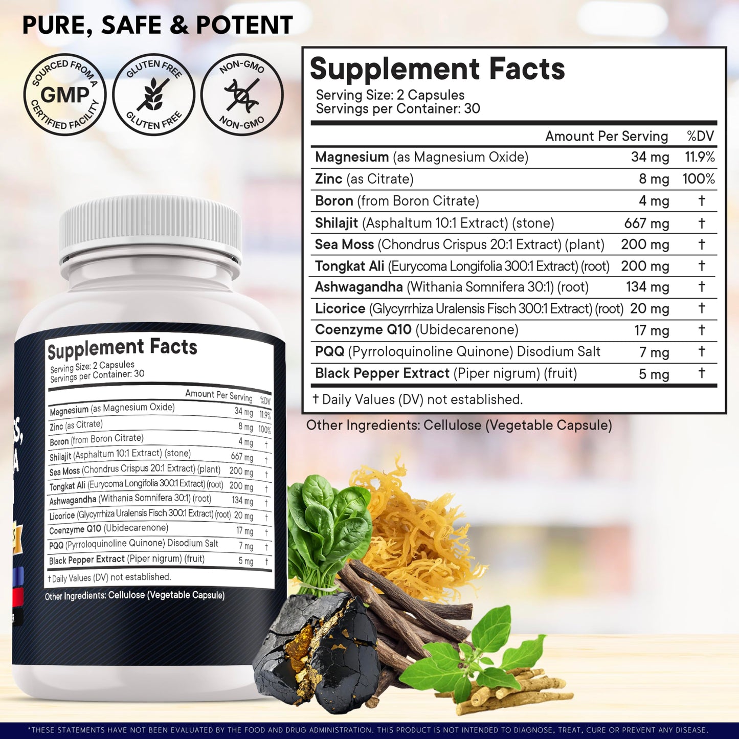 NEW AGE Shilajit Supplement with Sea Moss, Ashwagandha, Tongkat Ali, Boron, Magnesium - Fulvic Acid Capsules, 120 Capsules