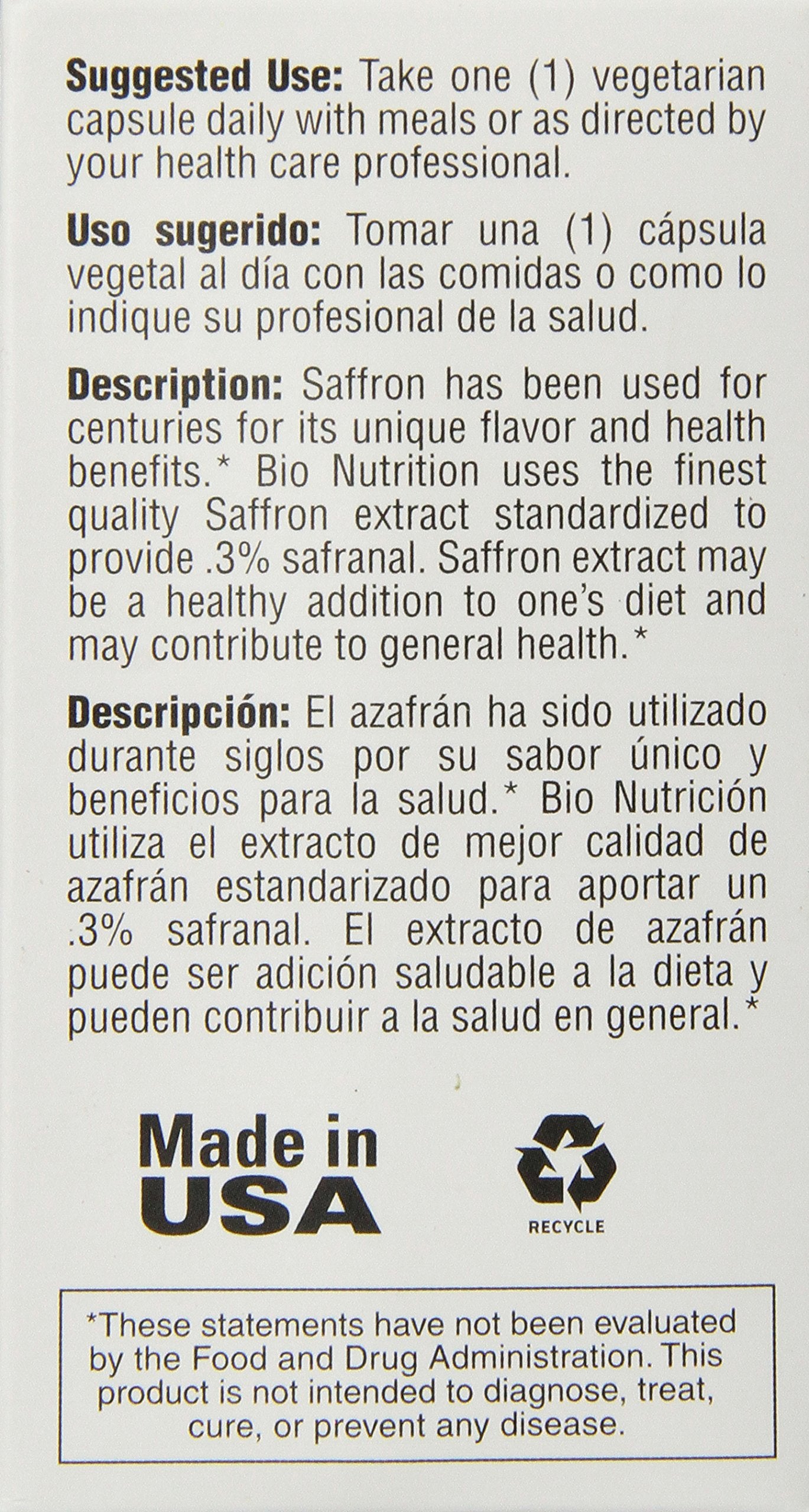 Bio Nutrition Standardized Saffron Vegi-Caps 50 Capsules