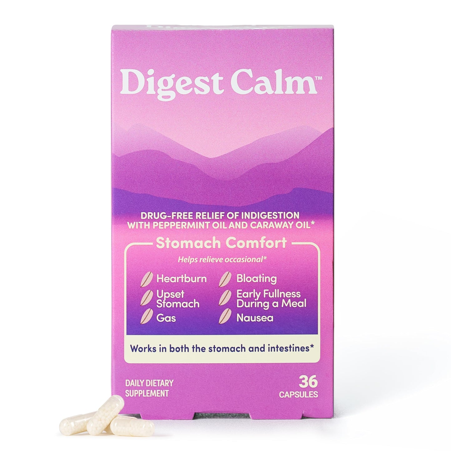 Digest Calm Herbal Relief of Indigestion: Upset Stomach, Nausea & Bloating 36 Capsules