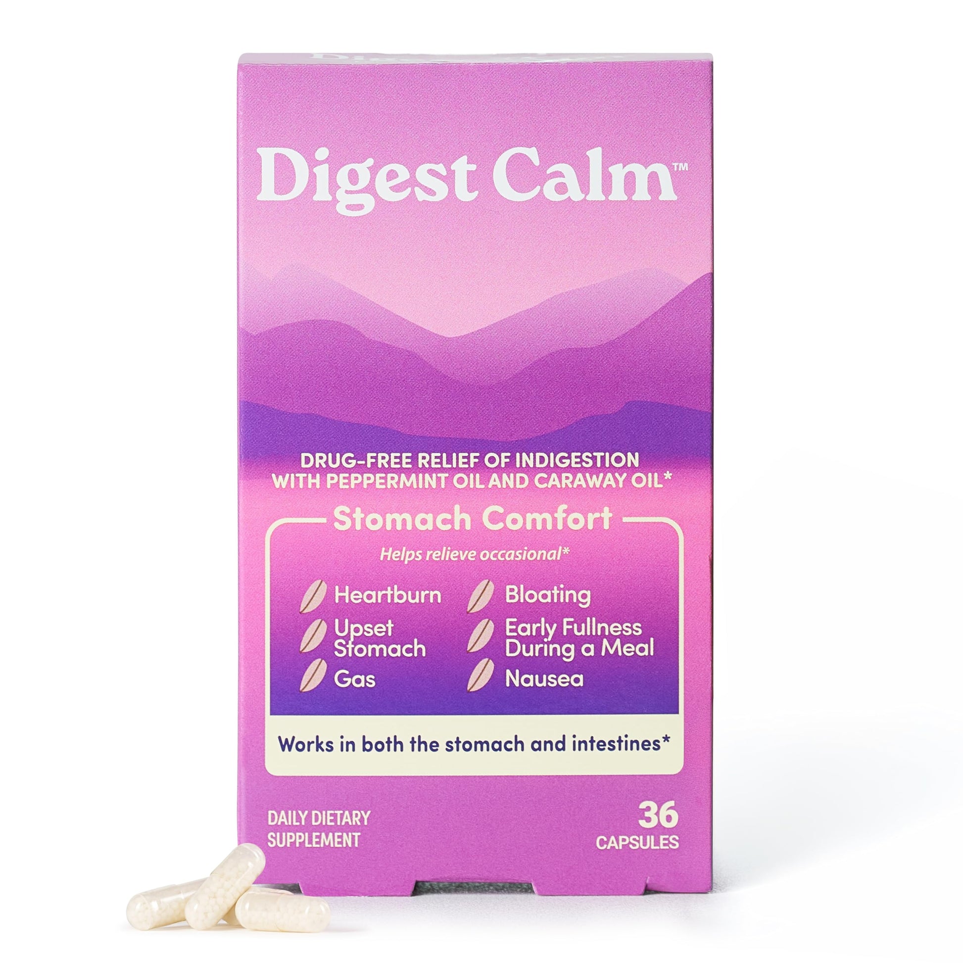 Digest Calm Herbal Relief of Indigestion: Upset Stomach, Nausea & Bloating 36 Capsules