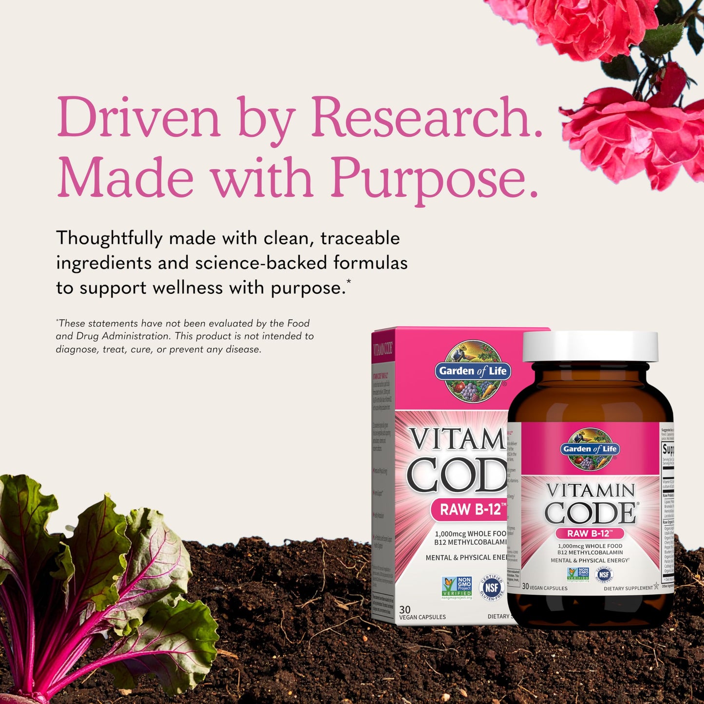 Garden of Life Vitamin Code Raw B-12 Methylcobalamin Vitamin B-12 for Digestive, Metabolism, Energy Support - Formula with Probiotics and Enzymes, Non-GMO, Gluten-Free, Vegan, 30 Capsules