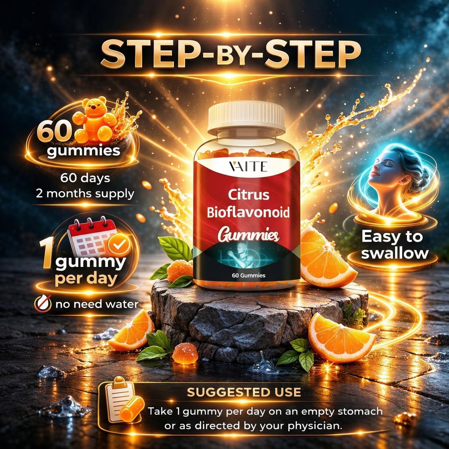 VAITE Citrus Bioflavonoid Complex Supplement 1000mg Gummies, 60 Count