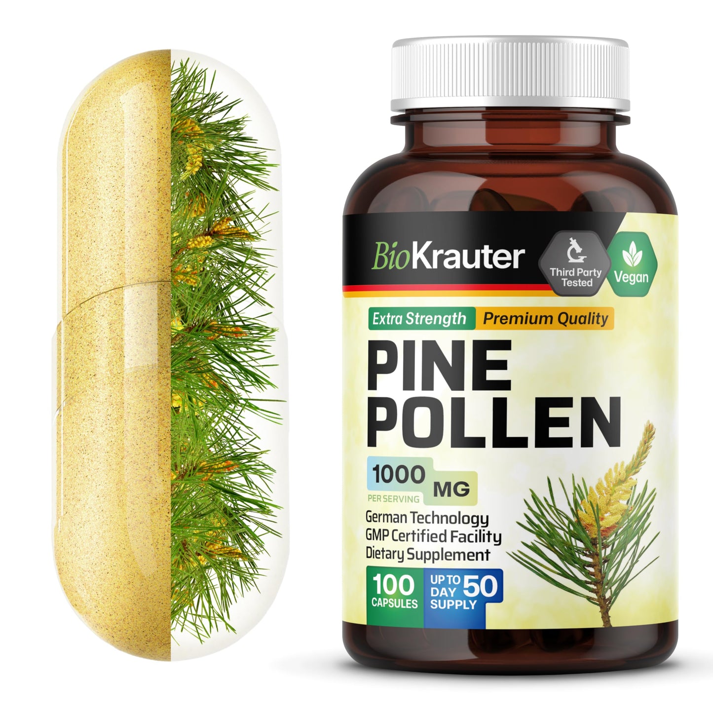 BIO KRAUTER Pine Pollen for Men's Support Capsules 100 Capsules