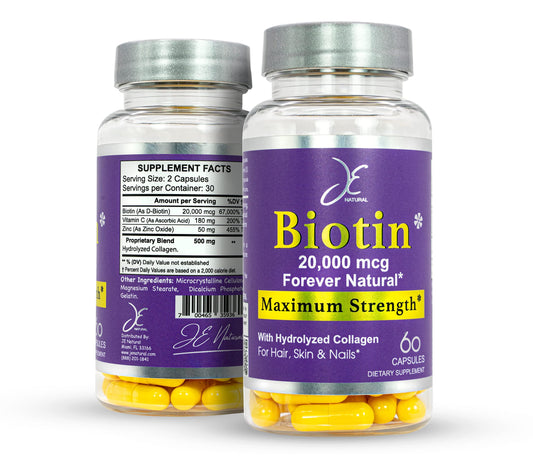 JE Natural Biotin Hair Skin and Nails Vitamins with Vitamin C and Collagen Capsules 60 Count
