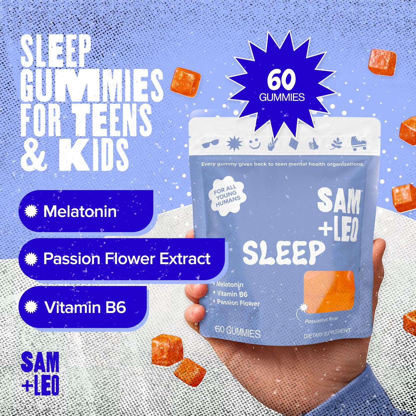 SAM+LEO Sleep Gummies for Kids & Teens, 60 Gummies