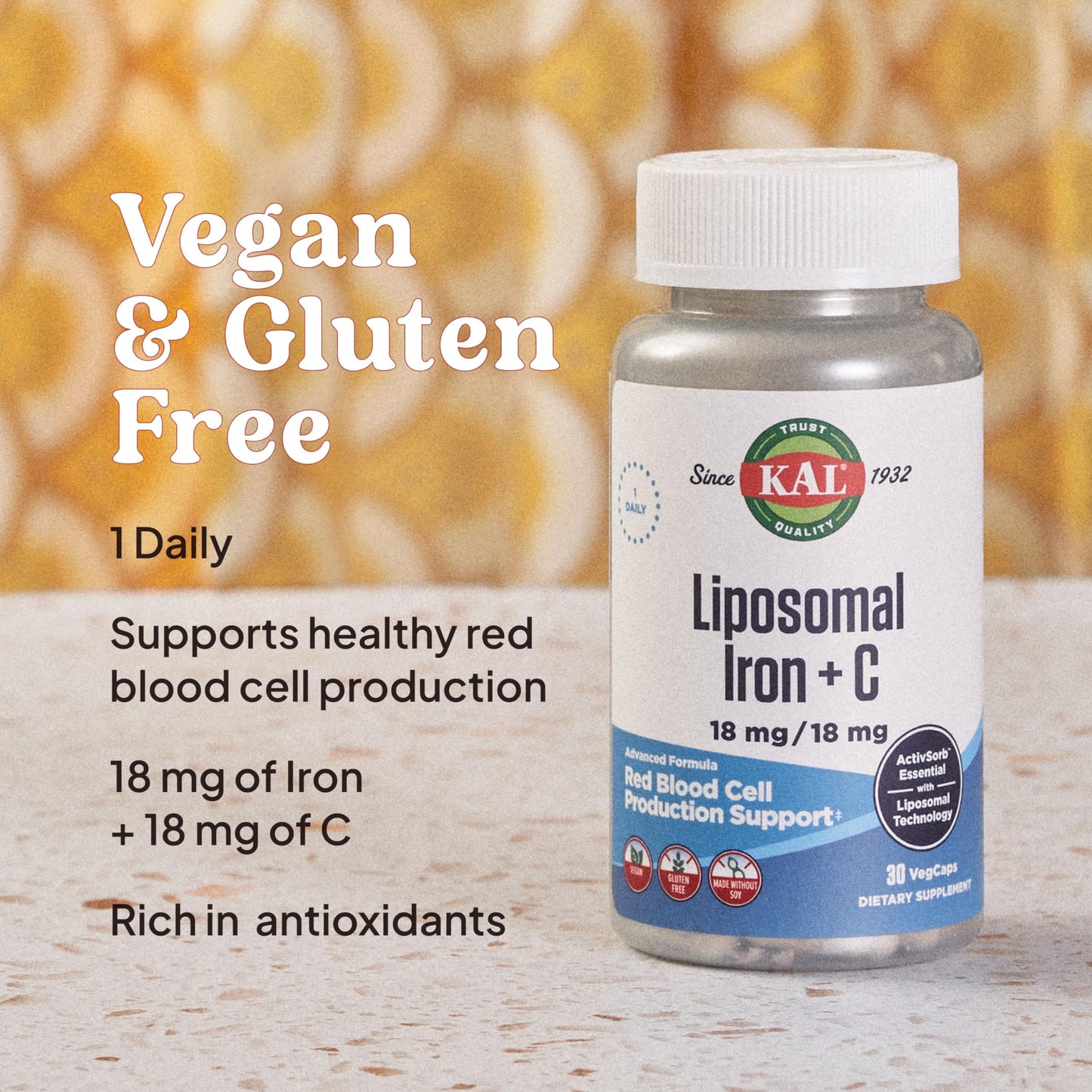KAL Liposomal Iron Supplement with Liposomal Vitamin C Capsule 30 Count