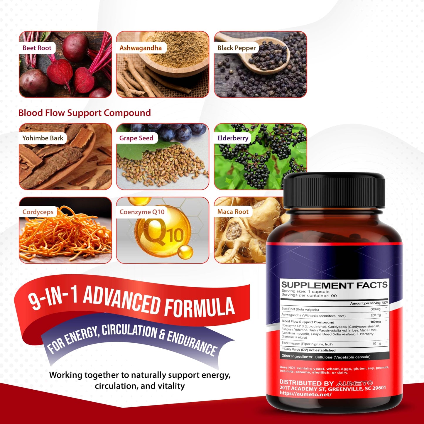 AUMETO Beet Root Capsules with Ashwagandha Powder 90