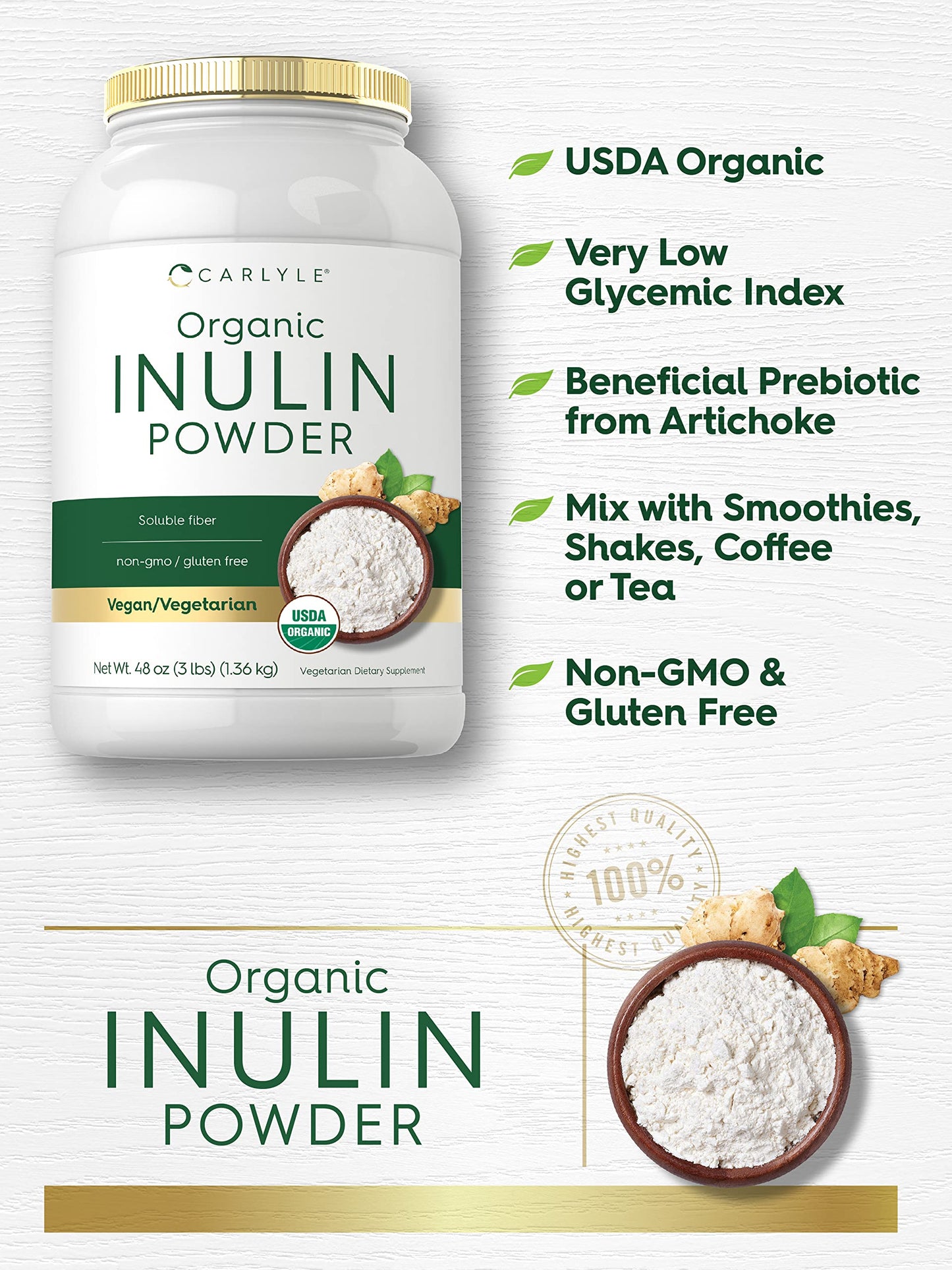 Carlyle Organic Inulin Powder 48 oz