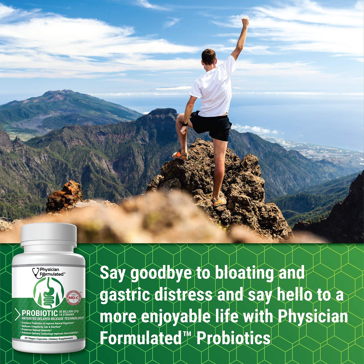 Physician Formulated Probiotics for Women & Men - 50 Billion, 15 Strains Slow Release DR Capsules & Prebiotics to Improve Digestive Health, Immune Support, 30 Capsules