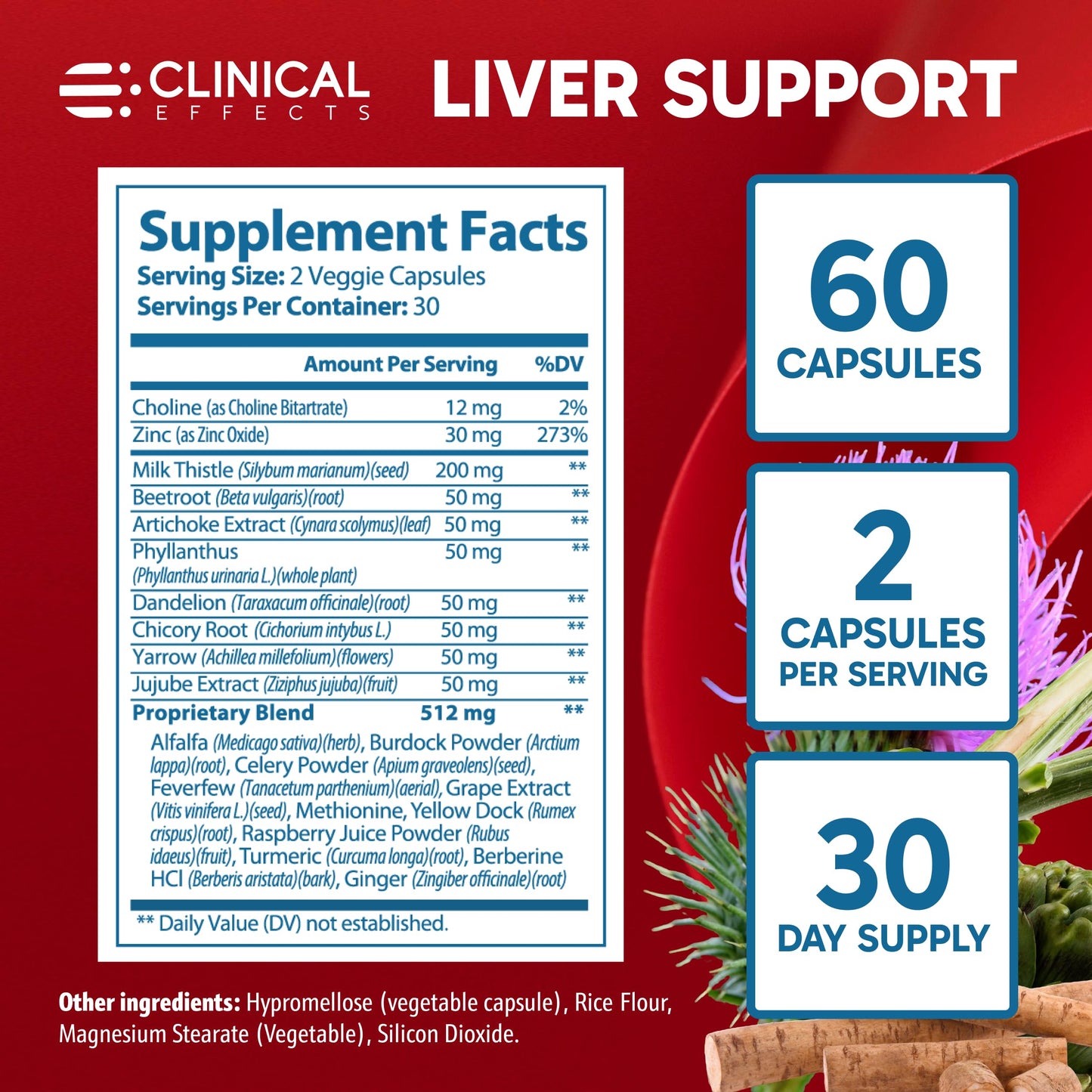 Clinical Effects Liver Support Natural Milk Thistle and Zinc Supplement 60 Veggie Capsules