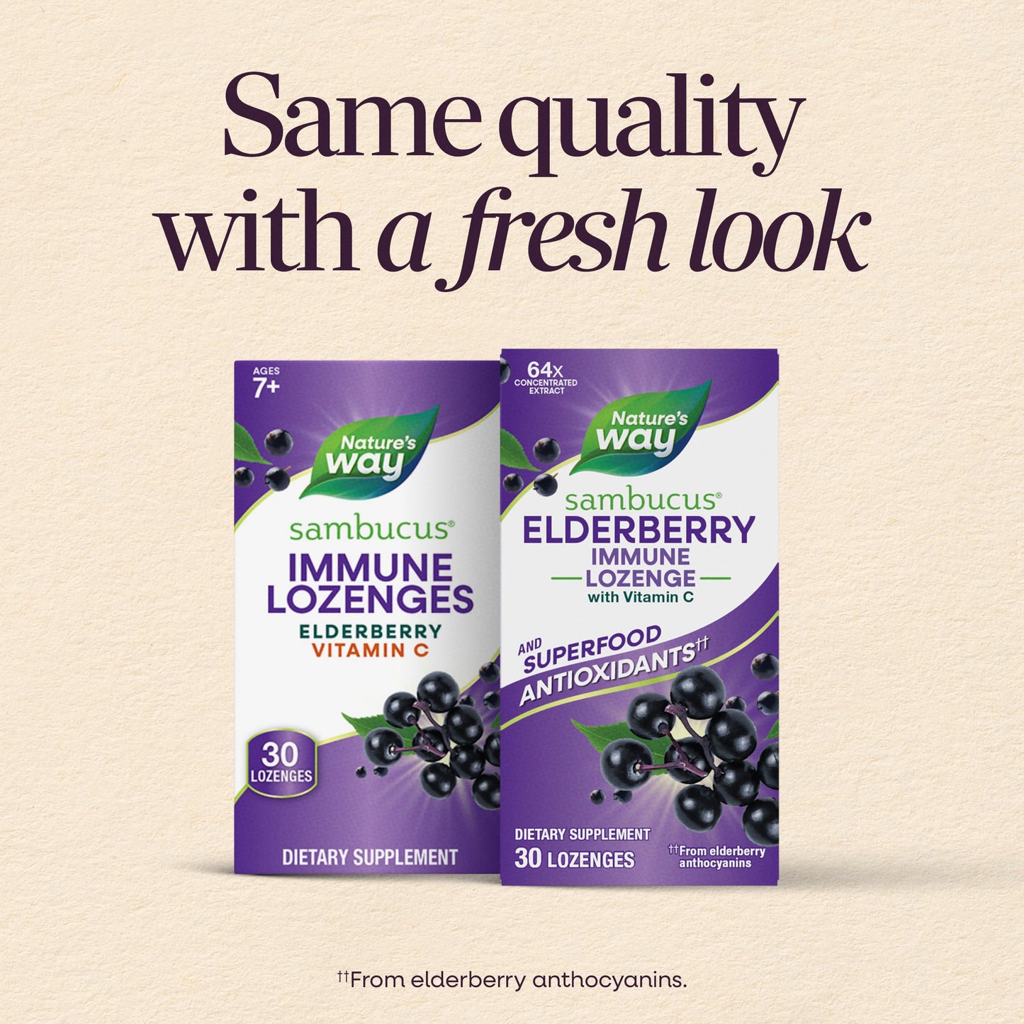 Nature's Way Sambucus Immune Lozenges, Elderberry Flavored, No Zinc, 30 Tablets