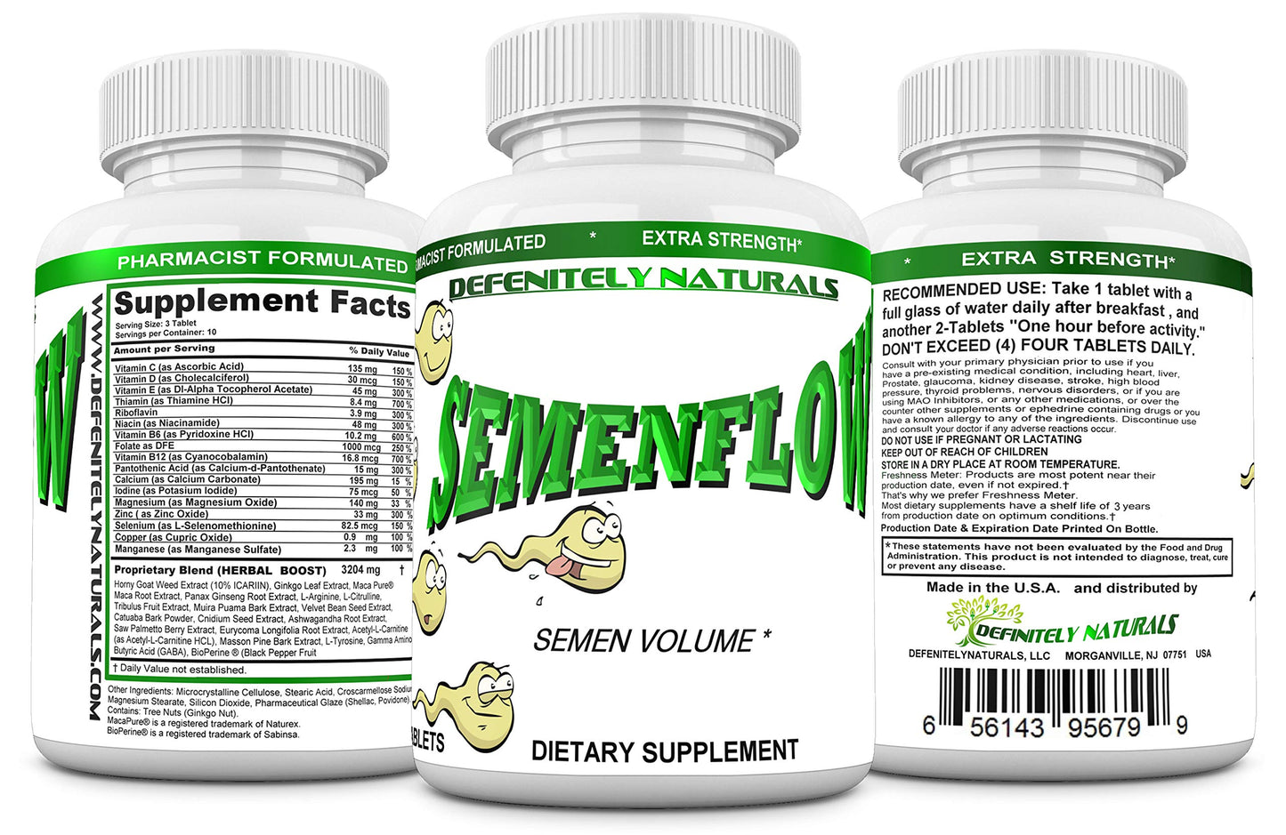 DEFENITELY NATURALS SemenFlow Extra Helps Increase Count and Fertility Tablets, 30 Count