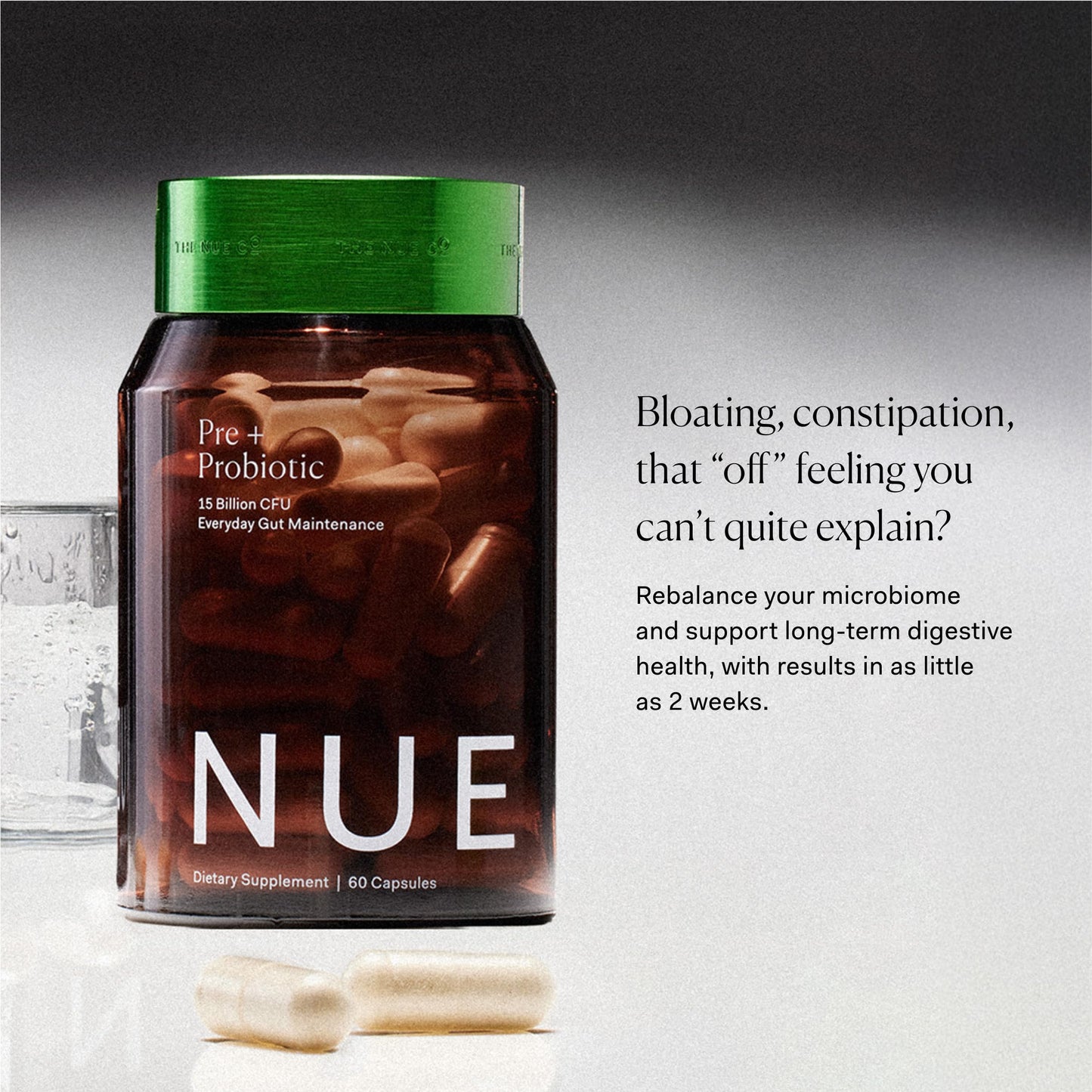 The Nue Co Pre + Probiotic Supplement - Synbiotic & Spore Based Formula for Daily Gut Balance - Vegan & Gluten Free Immune Supplement - Supports Digestive Wellness, Immunity & Skin 60 Capsules