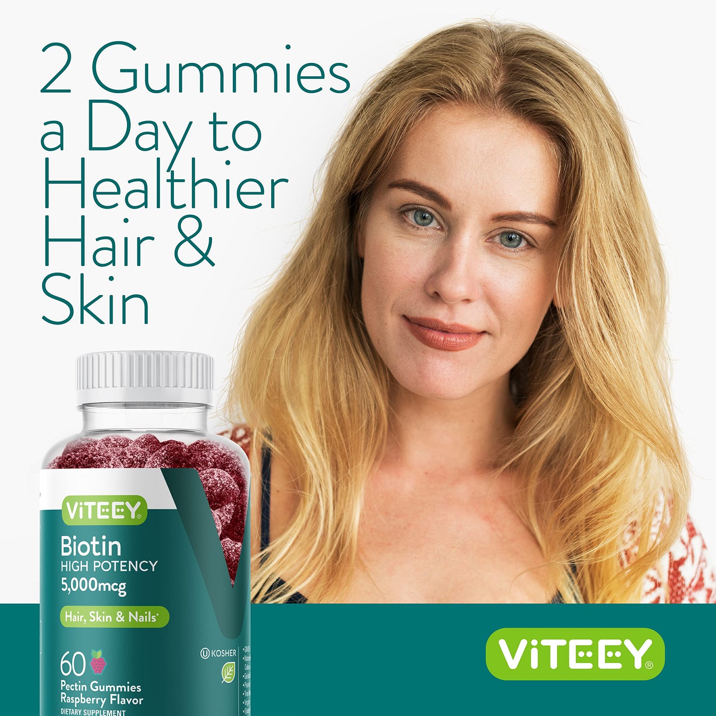 Viteey Biotin Gummies for Hair Skin and Nails 5000 mcg, 120 Count
