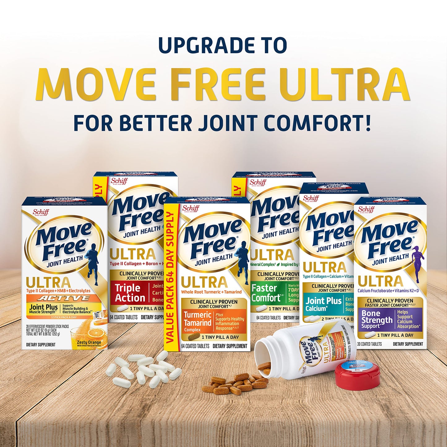 Move Free Advanced Glucosamine Chondroitin + Calcium Fructoborate Joint Support Tablet, 80 Tablets