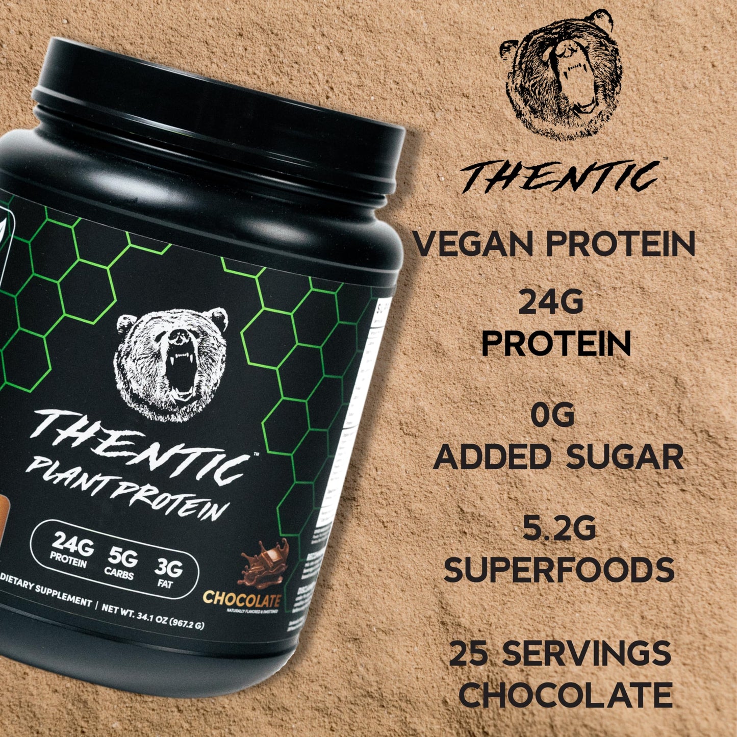 THENTIC Plant Based Protein Powder, 2.1 lb