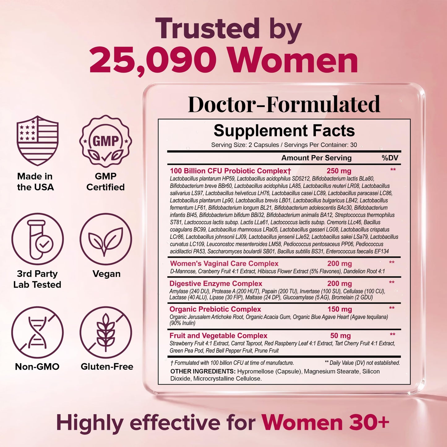 Wholesome Wellness Dr. Formulated Raw Probiotics for Women 100 Billion CFUs Capsules, 60 Count