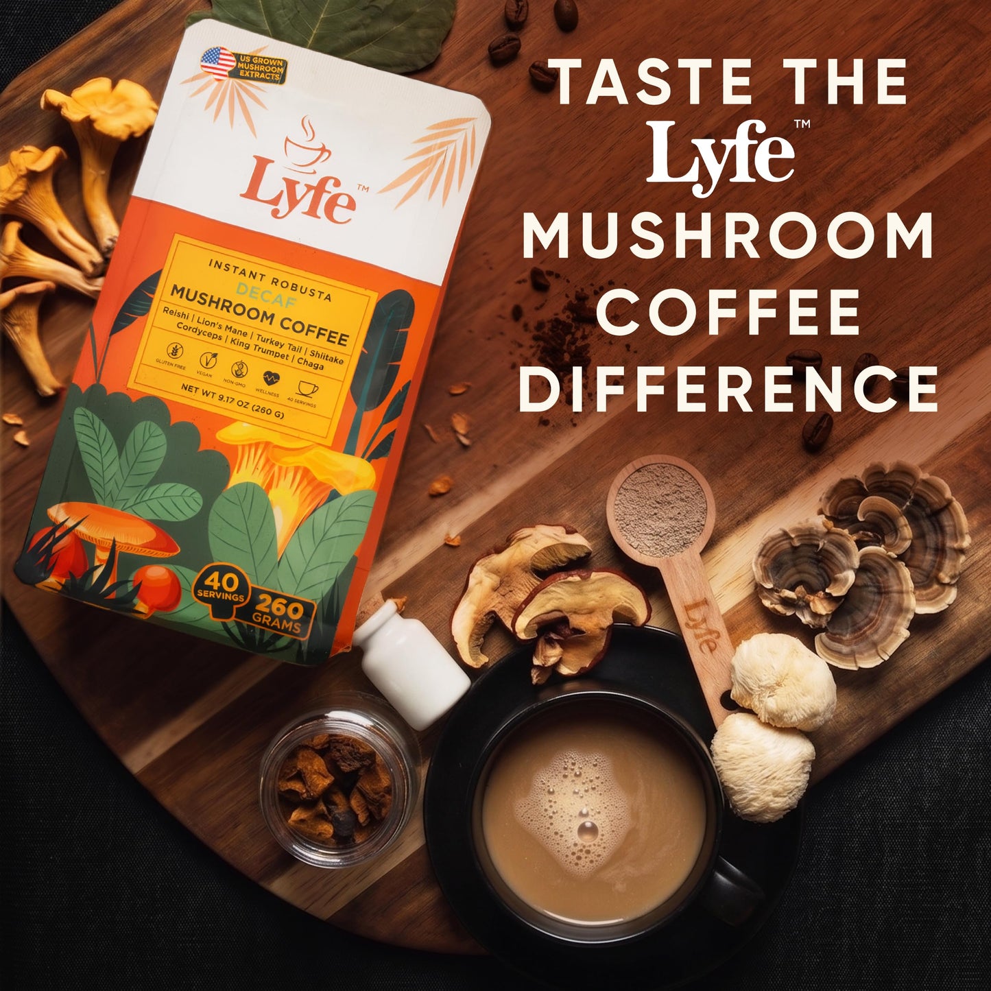 LYFE Organic Instant Decaf Mushroom Coffee Powder 9.17 oz