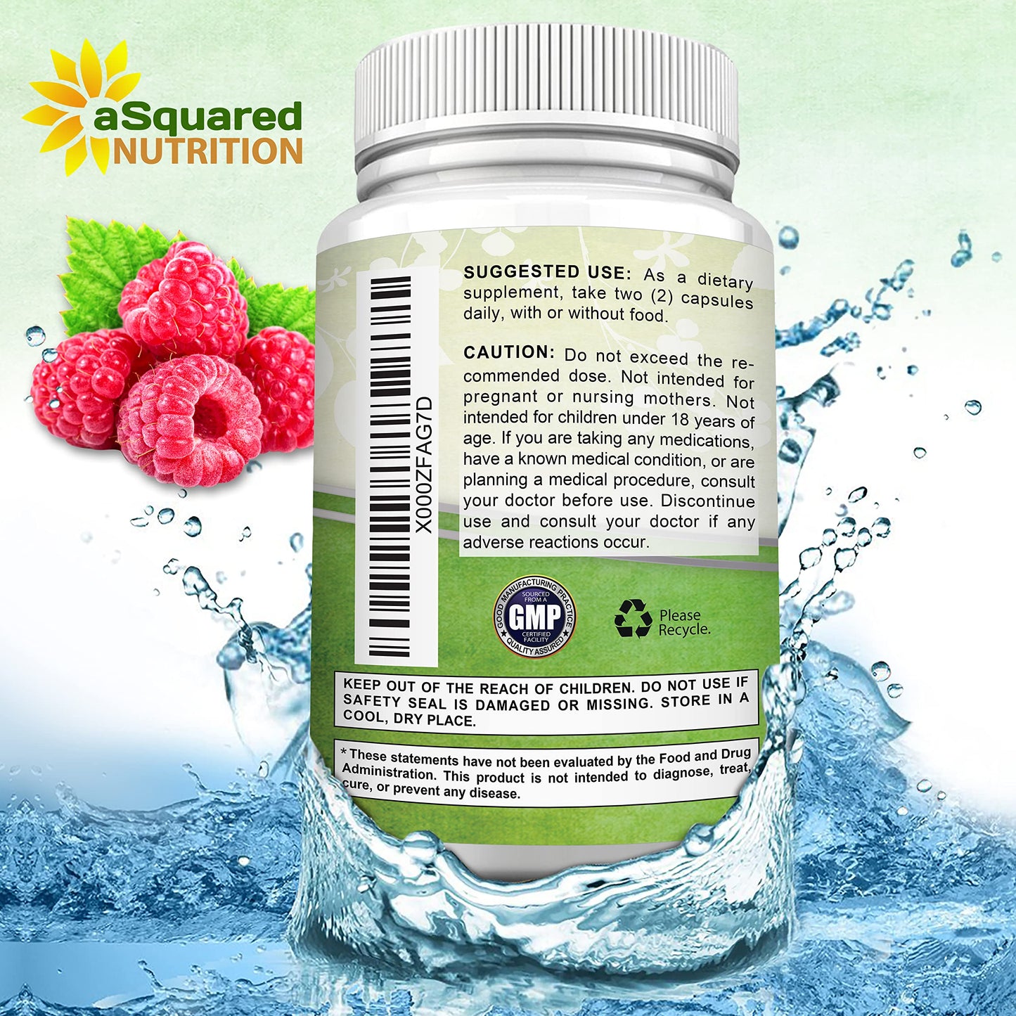 aSquared Nutrition Natural Raspberry Ketones 1000mg Capsules 180 Count