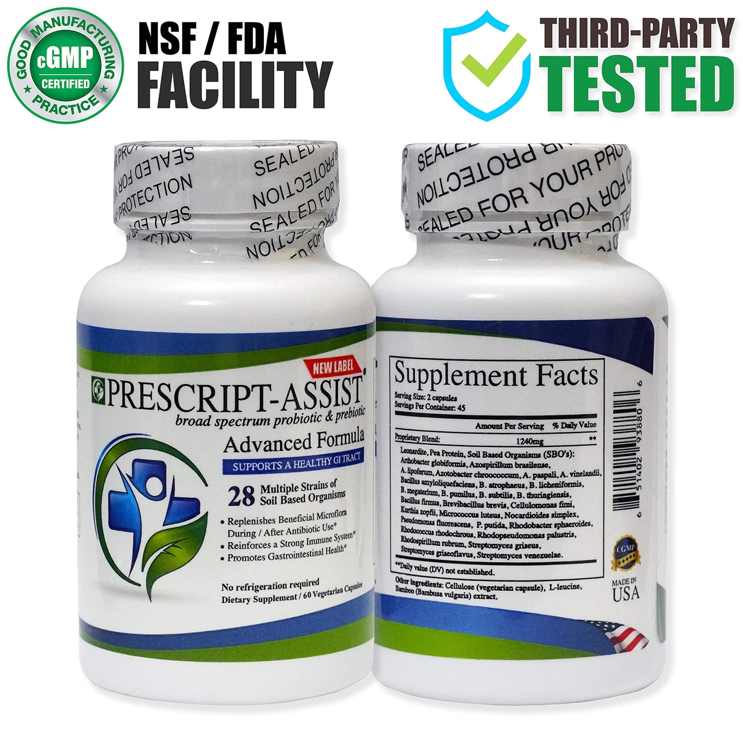 Prescript-Assist Prebiotics & Probiotics for Digestive & Immune Health with Pea Protein Advanced - Plant-Based 28 Strains Soil Microflora - Vegan, Supports Muscle Recovery & Gut Health Capsules, 60 Count