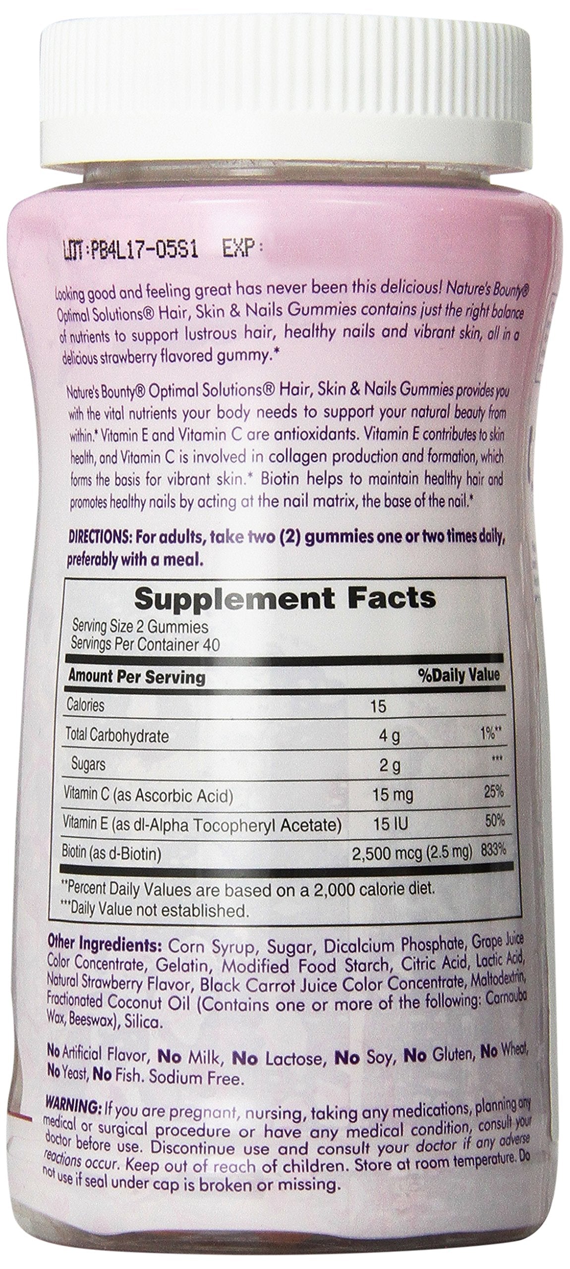 Nature's Bounty Optimal Solutions, Hair, Skin & Nails Gummies with Biotin 160 Gummies
