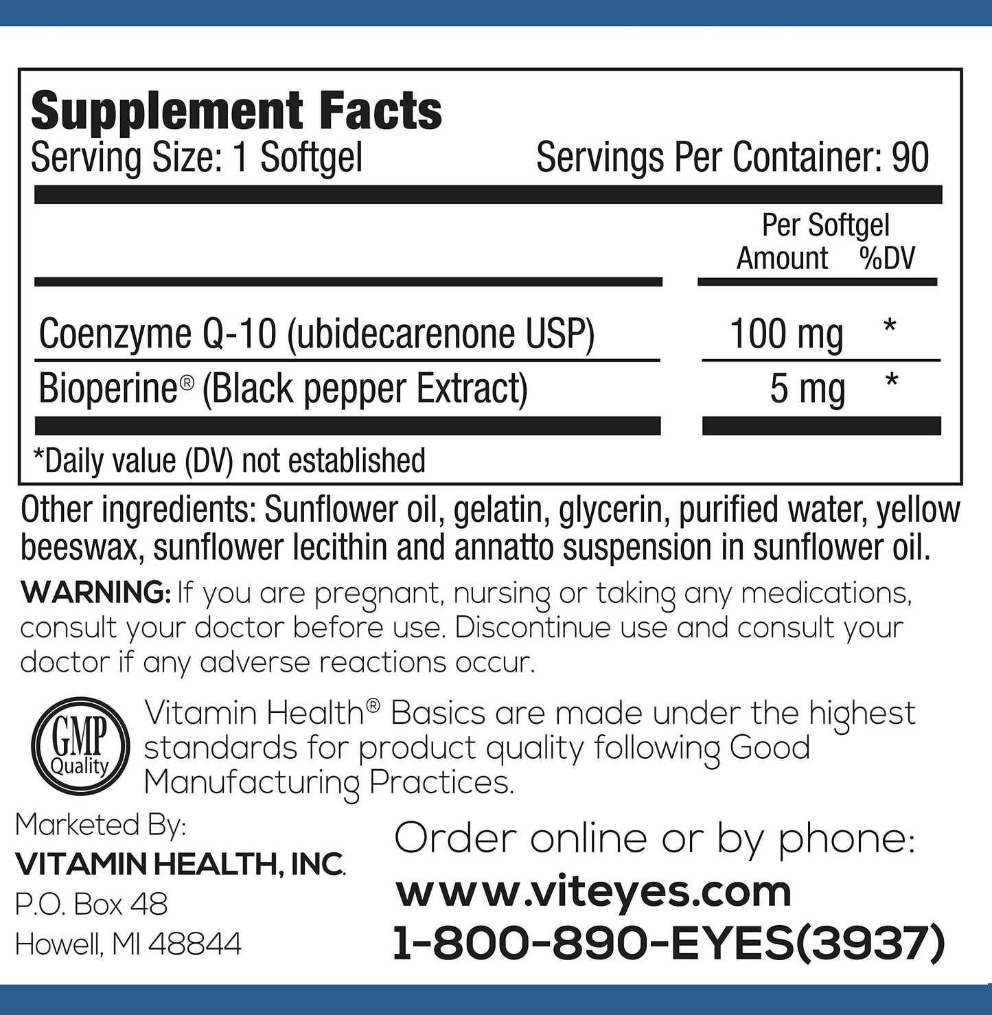 Vitamin Health Basics CoQ10 Softgels 90 Count