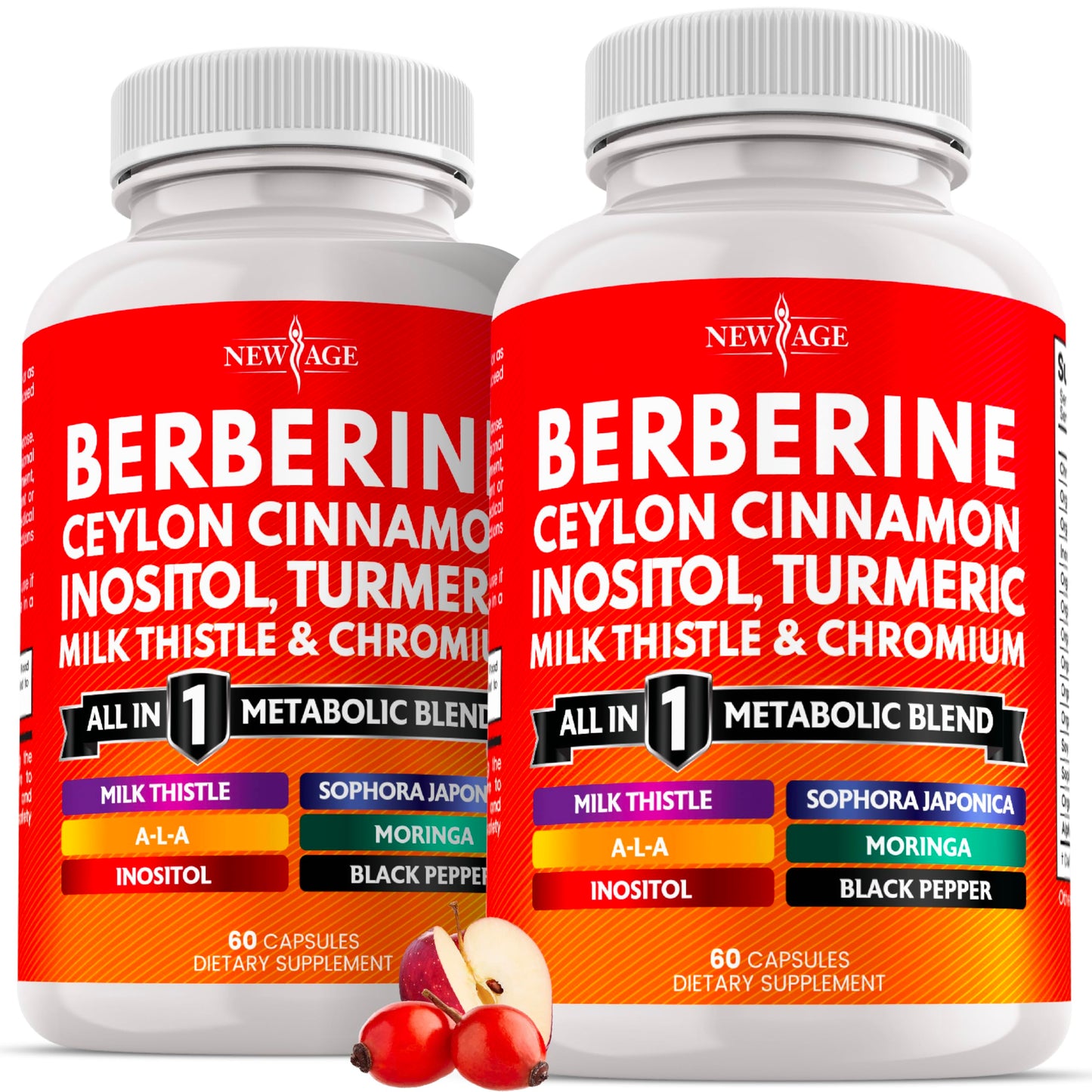 NEW AGE Berberine and Ceylon Cinnamon Supplement Capsules 120 Count