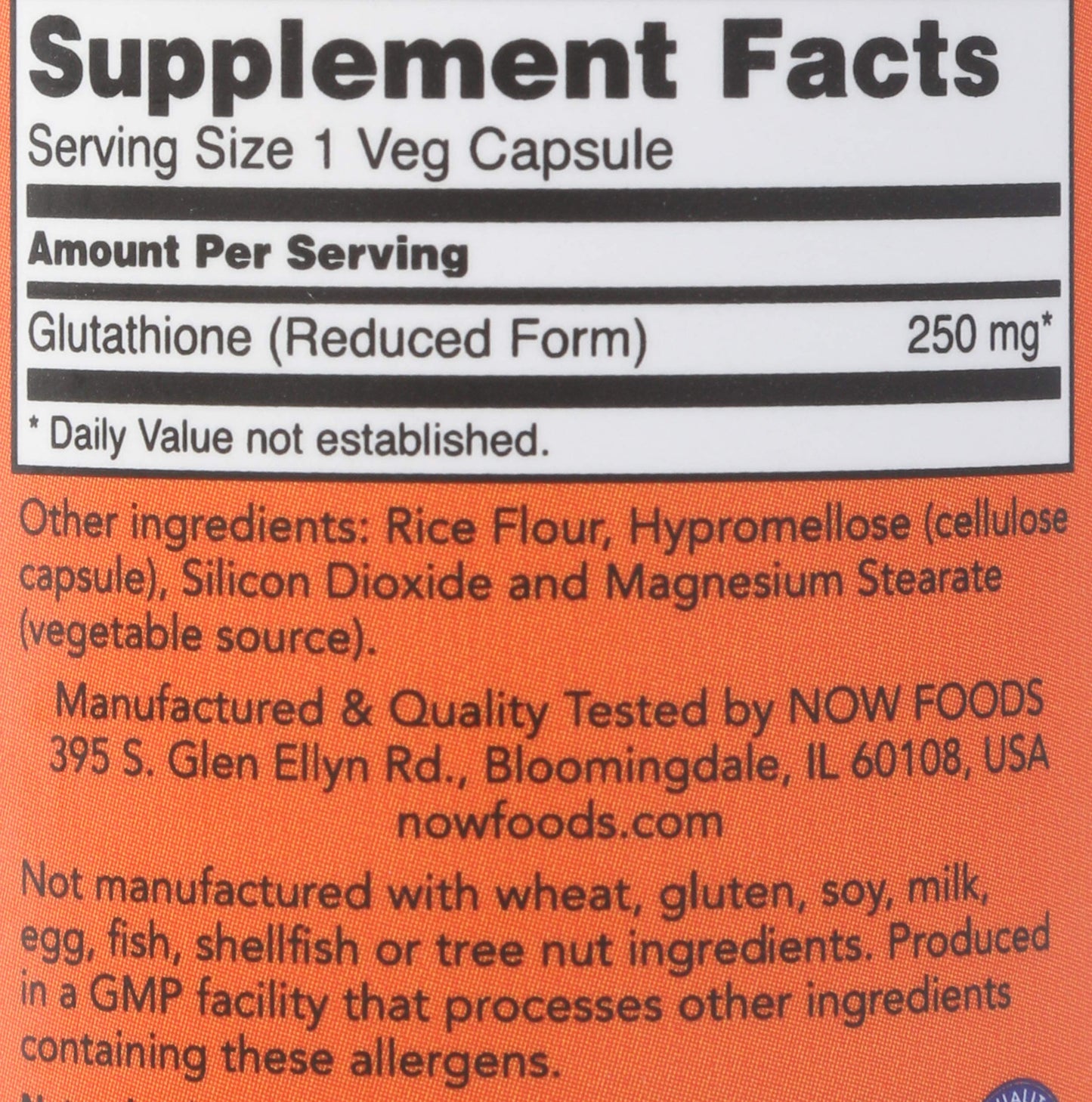 NOW Foods Glutathione 250 Capsule, 60 Capsules