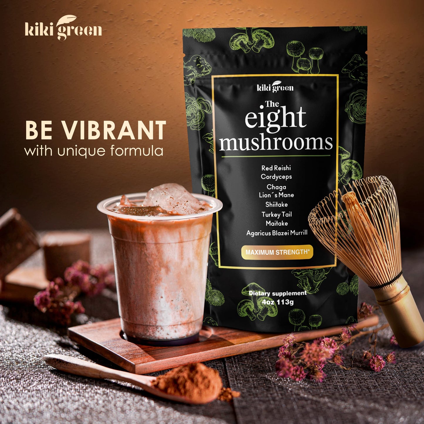 KIKI Green 8 Mushrooms Powder Extract 4 oz