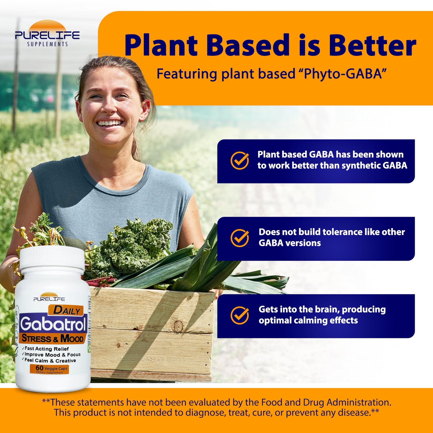 PureLife Supplements Gabatrol Daily Plant-Based GABA Supplement Capsule 60 Count