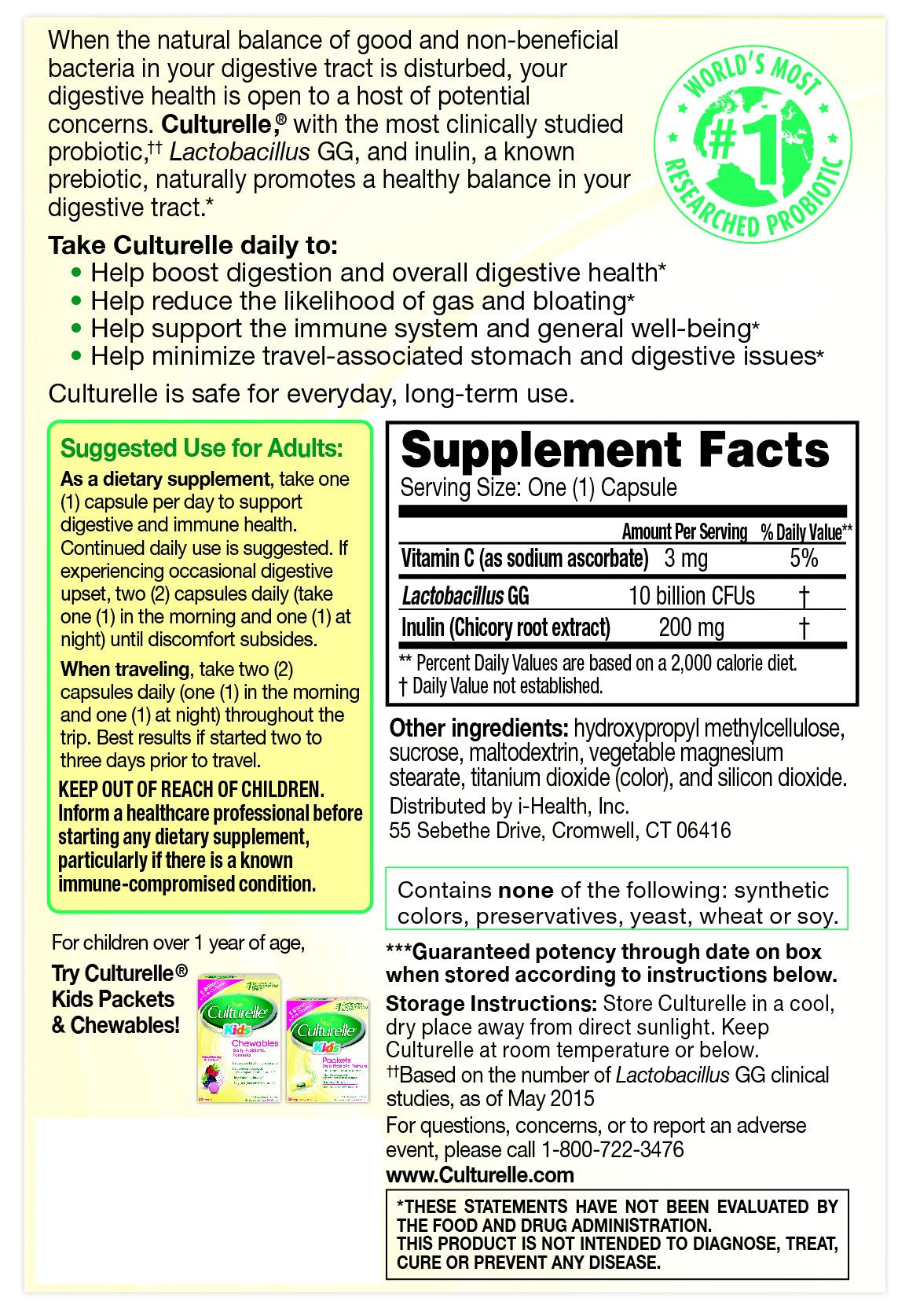 Culturelle Digestive Health Daily Formula Probiotic Capsule, 50 Count