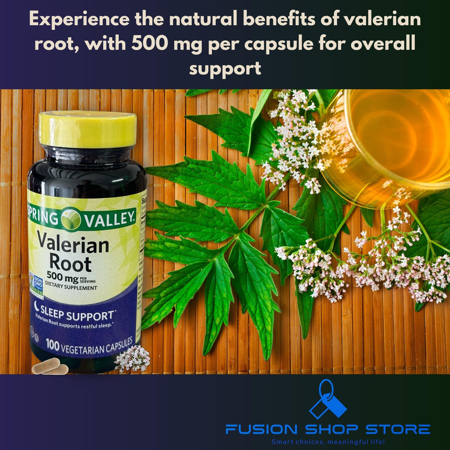 Fusion Shop Store Valerian Root 500mg Vegan Capsules, 100 Count