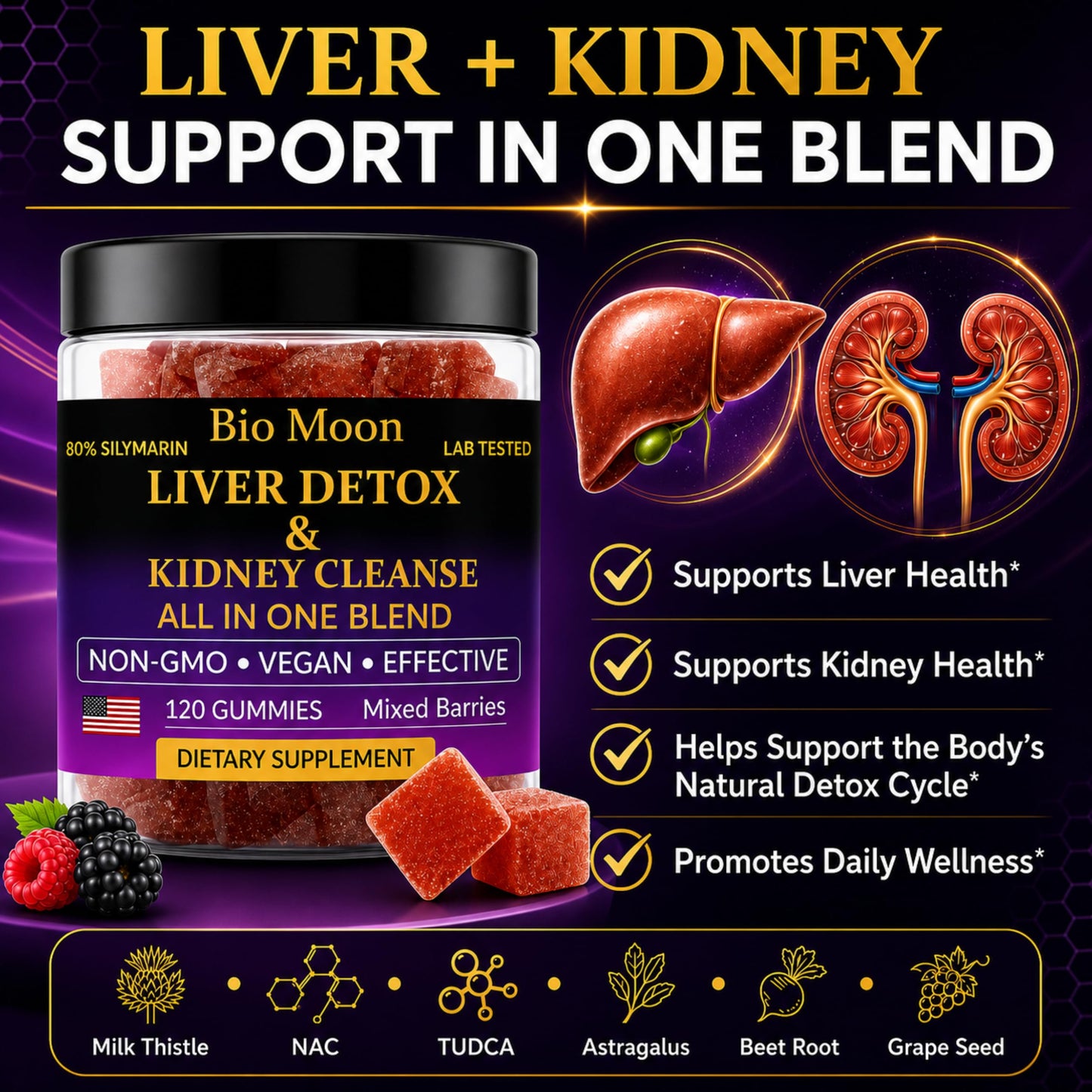 Bio Moon Liver & Kidney Detox Gummies, 120 Count