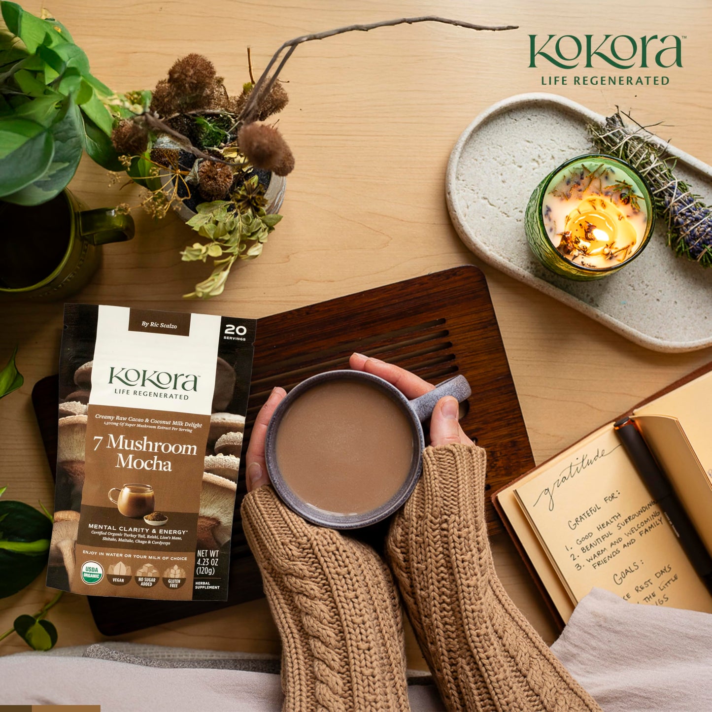 kokora 7 Mushroom Mocha Powder, 20 Servings
