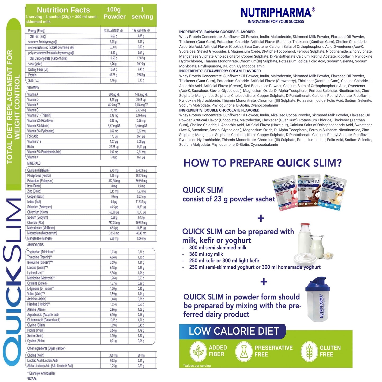 NUTRIPHARMA Quick Slim Meal Replacement Shake Powder, 24.34 oz