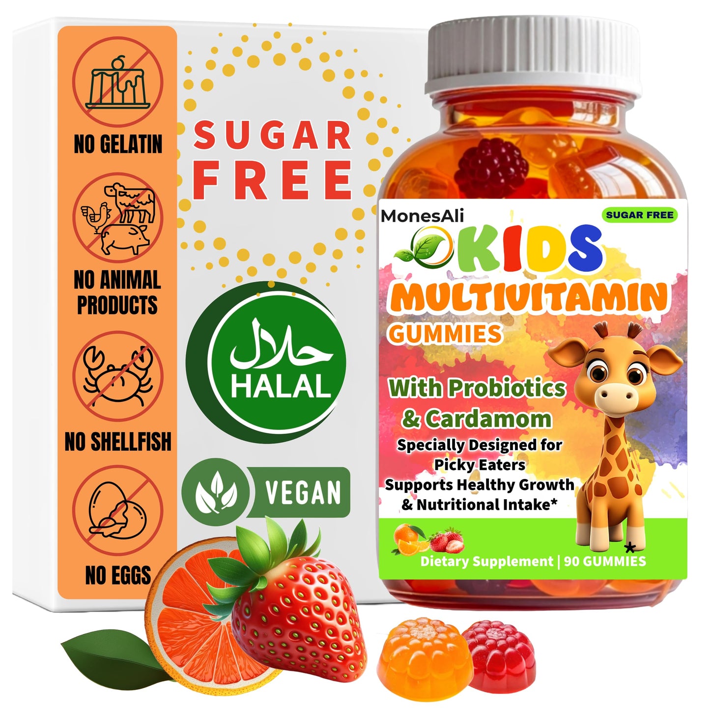 MonesAli Kids Multivitamin Gummies with Iron & Probiotics, 90 Count