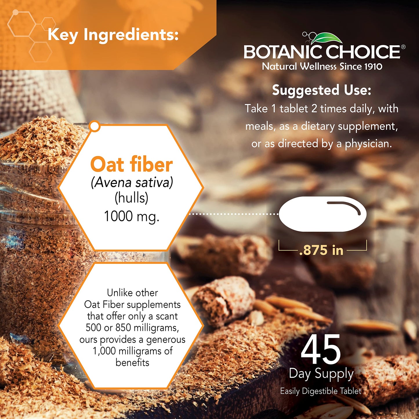 Botanic Choice Oat Fiber Dietary Supplement Tablet, 180 Tablets