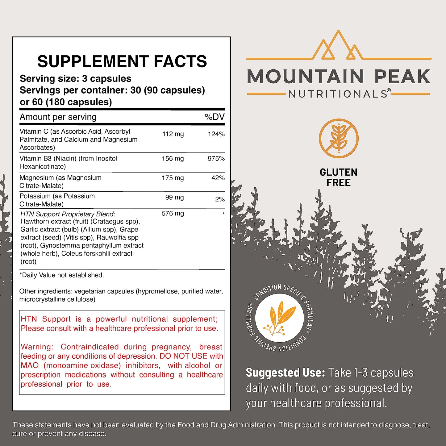 Mountain Peak Nutritionals HTN Support Heart Rauwolfia Hawthorn Berry 180 Capsules