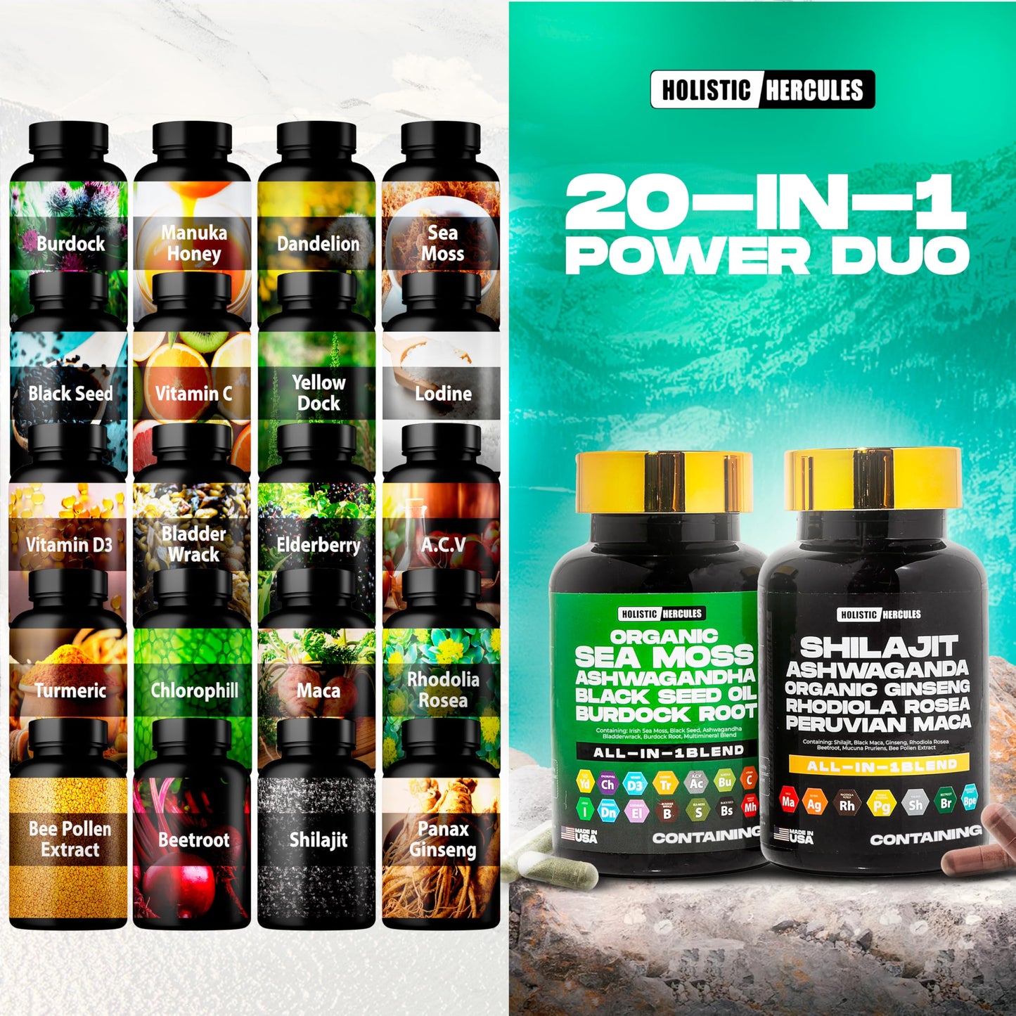 Holistic Hercules Hercules Elixer Bundle: 20-in-1 Performance Booster Capsules, 60 Count