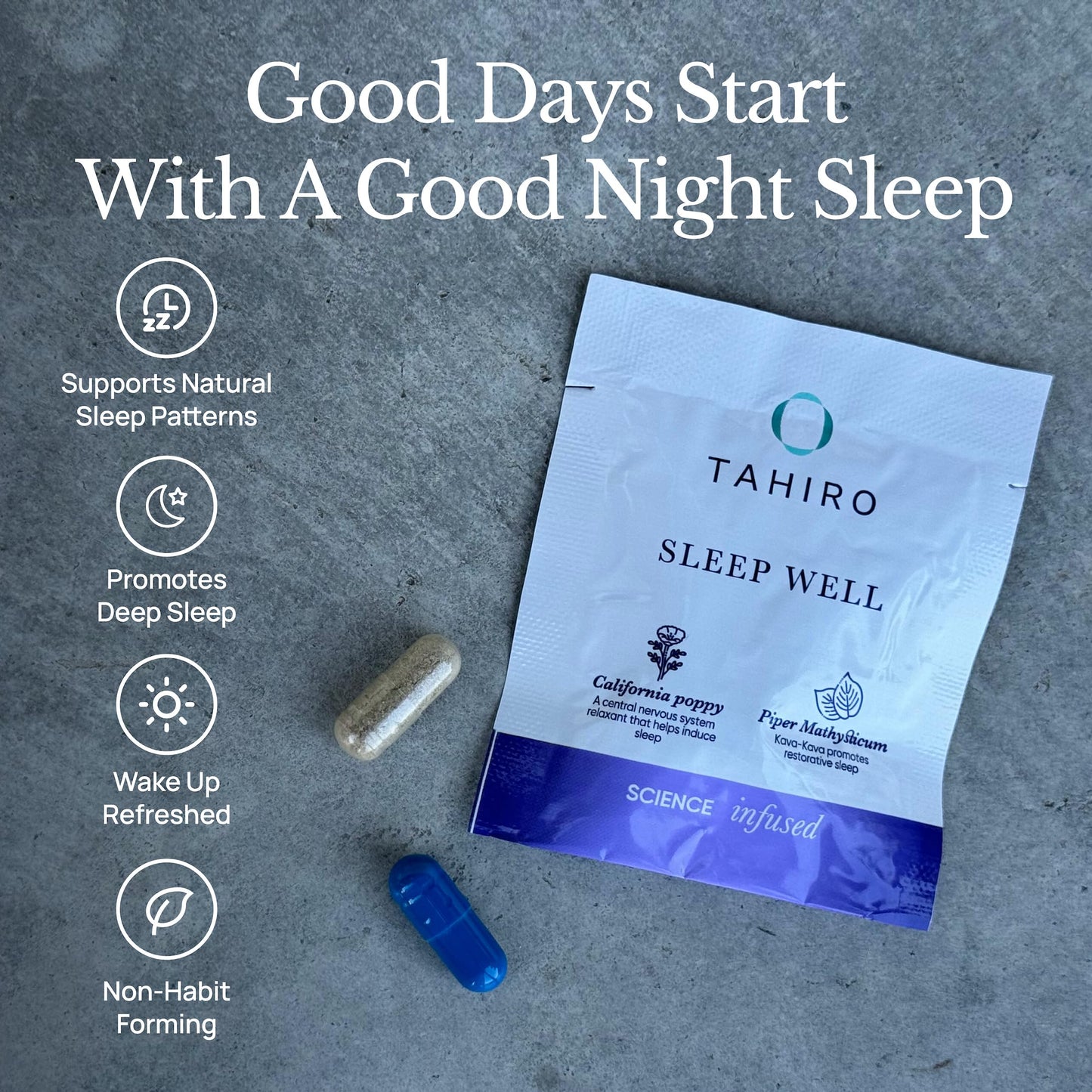 TAHIRO Sleep Well Supplement with Kava and Valerian Capsules, 56 Count