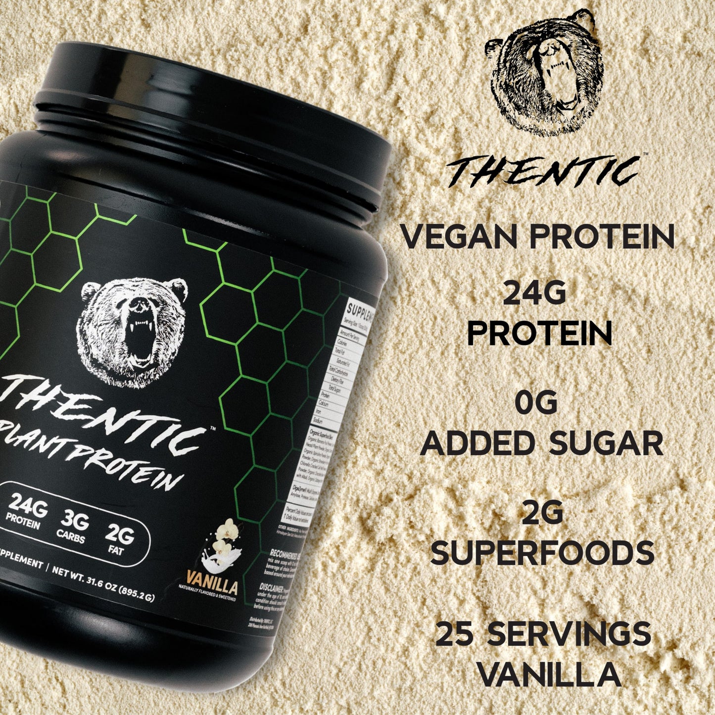 THENTIC Plant Based Protein Powder Vanilla 30.4 oz