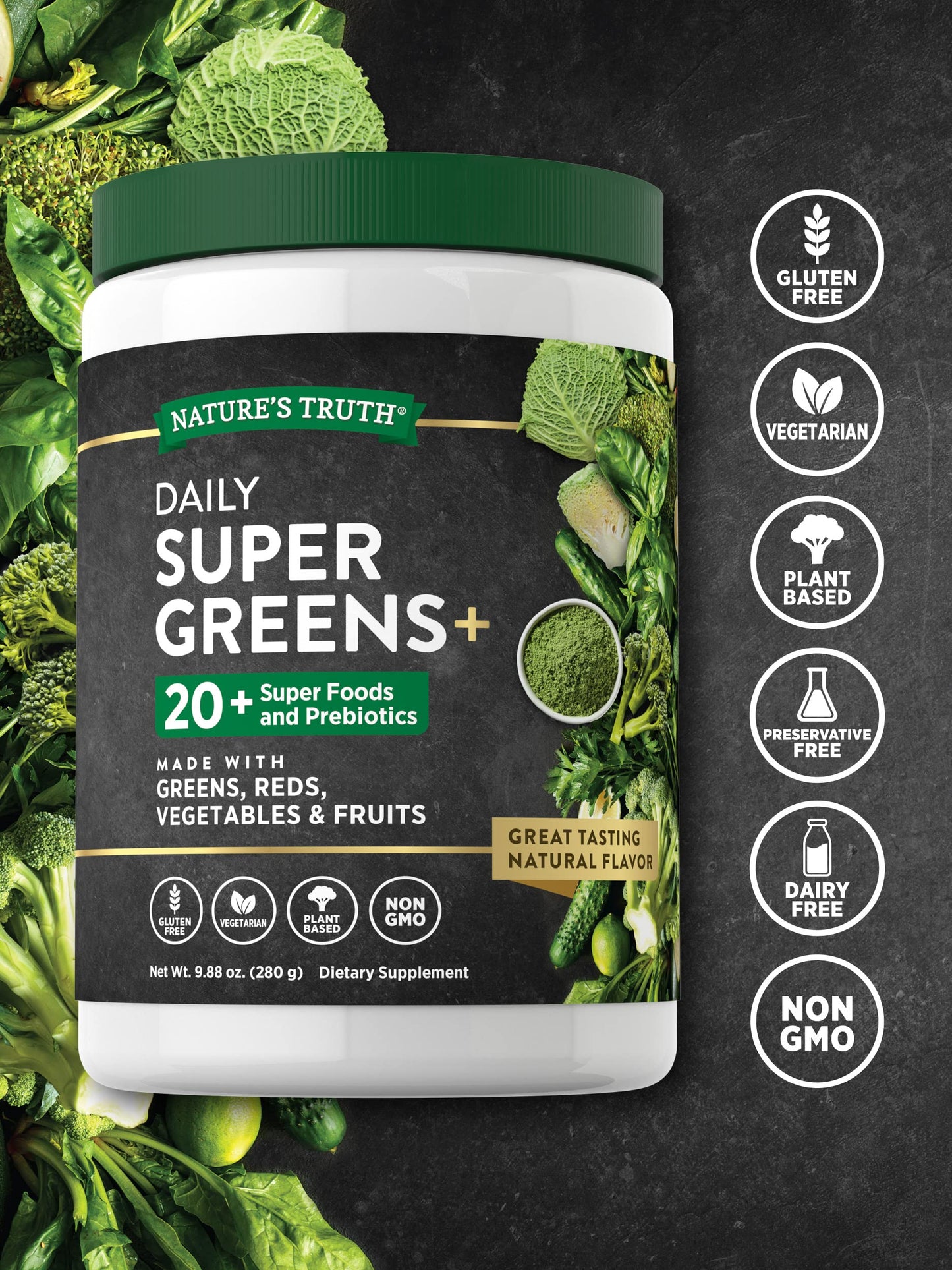Nature's Truth Super Greens Superfood Powder Supplement, 9.88 oz