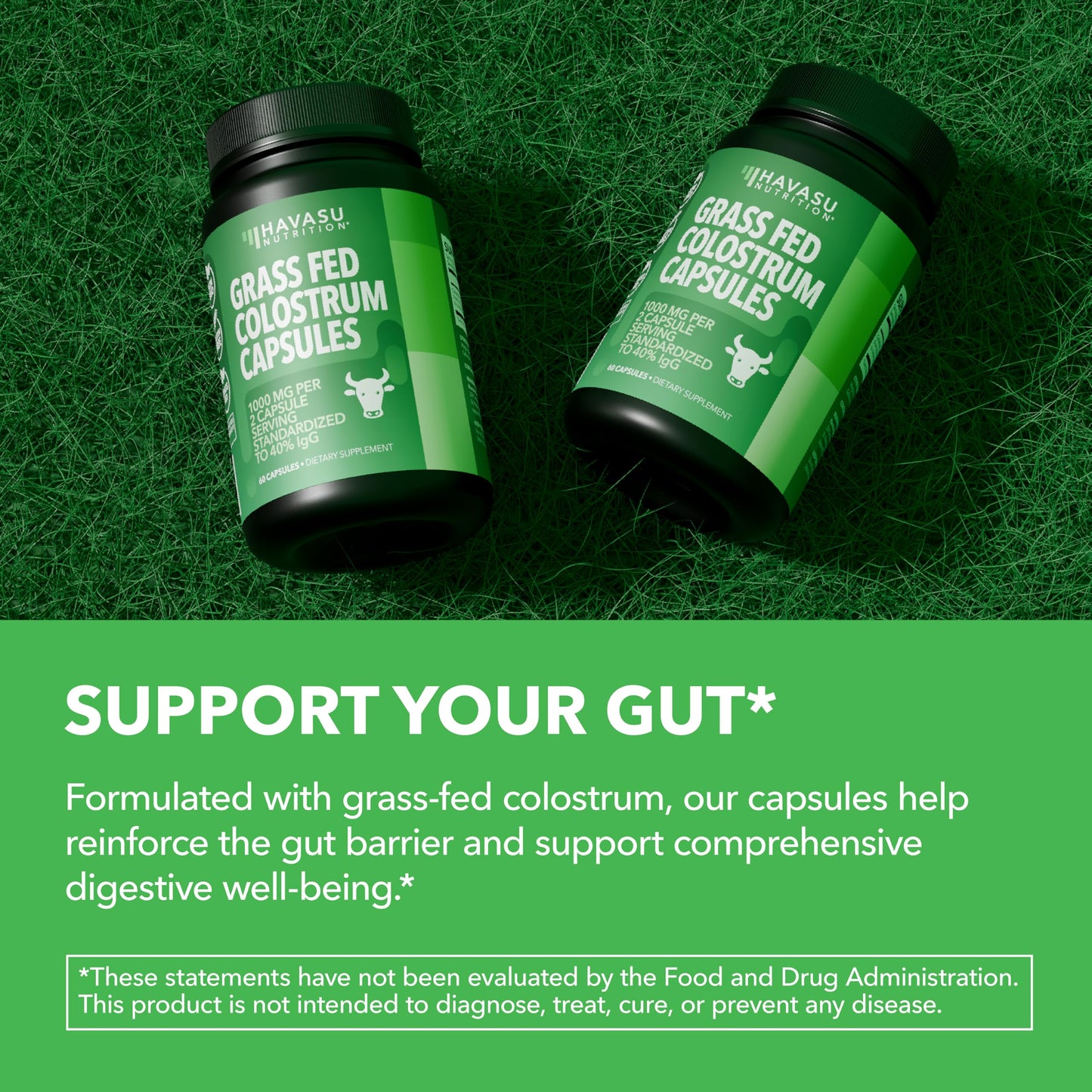 HAVASU NUTRITION Grass Fed Colostrum Supplement for Immune and Gut Health - 1000mg Bovine Colostrum per Serving with 40% IgG, 90 Capsules