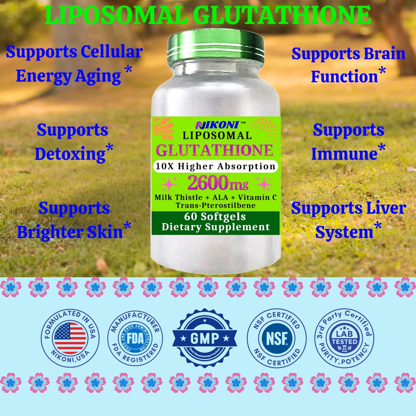 Nikoni Liposomal Glutathione 2600 mg Softgels 240